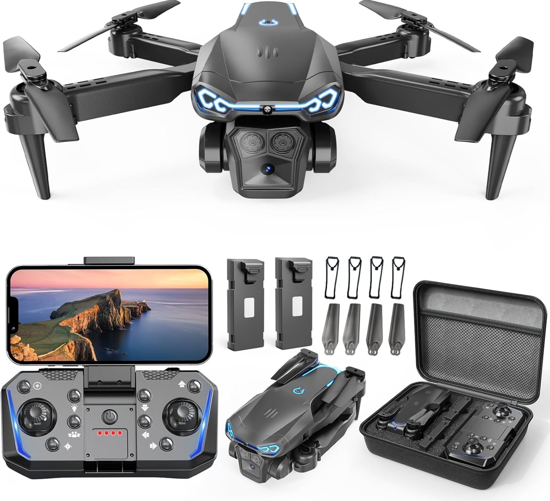Drone with Camera for Kids & Adults, 1080P HD Mini FPV Drones with Altitude Hold, One-Key Take Off/Landing, Headless Mode, 360° Flips, Speed Adjustment, Toys Gifts for Boys Girls, Beginner Drone with Camera for Kids & Adults, 1080P HD Mini FPV Drones with Altitude Hold, One-Key Take Off/Landing, Headless Mode, 360° Flips, Speed Adjustment, Toys Gifts for Boys Girls, Beginner