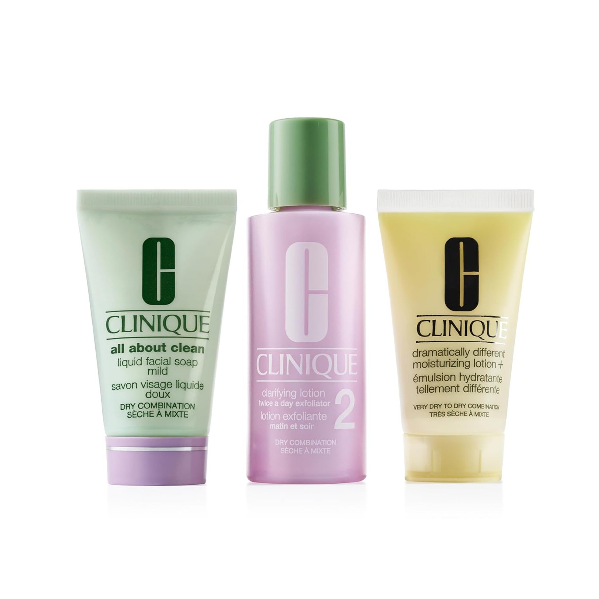 Clinique 3-Step Refresher Course Skincare Set For Dry Combination Skin Types | Face Soap, Clarifying Lotion + Dramatically Different Lotion | Cleansing, Exfoliating + Moisturizing, Mini Travel Size Clinique 3-Step Refresher Course Skincare Set For Dry Combination Skin Types | Face Soap, Clarifying Lotion + Dramatically Different Lotion | Cleansing, Exfoliating + Moisturizing, Mini Travel Size