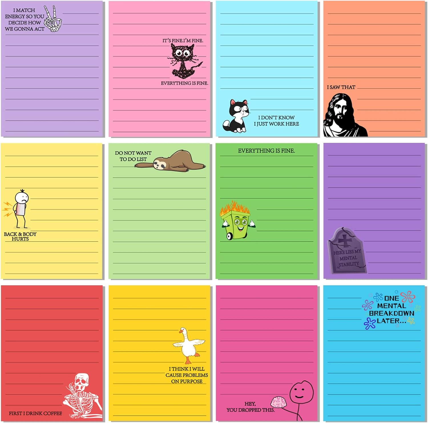 12 Pcs Funny Sticky Notes for Work 4×3 Inches Sarcastic Self Adhesive Notepads Novelty Memo Note Pads for Office Coworker Gifts Employee Appreciation Supplies(Funny,Bright Color) 12 Pcs Funny Sticky Notes for Work 4×3 Inches Sarcastic Self Adhesive Notepads Novelty Memo Note Pads for Office Coworker Gifts Employee Appreciation Supplies(Funny,Bright Color)