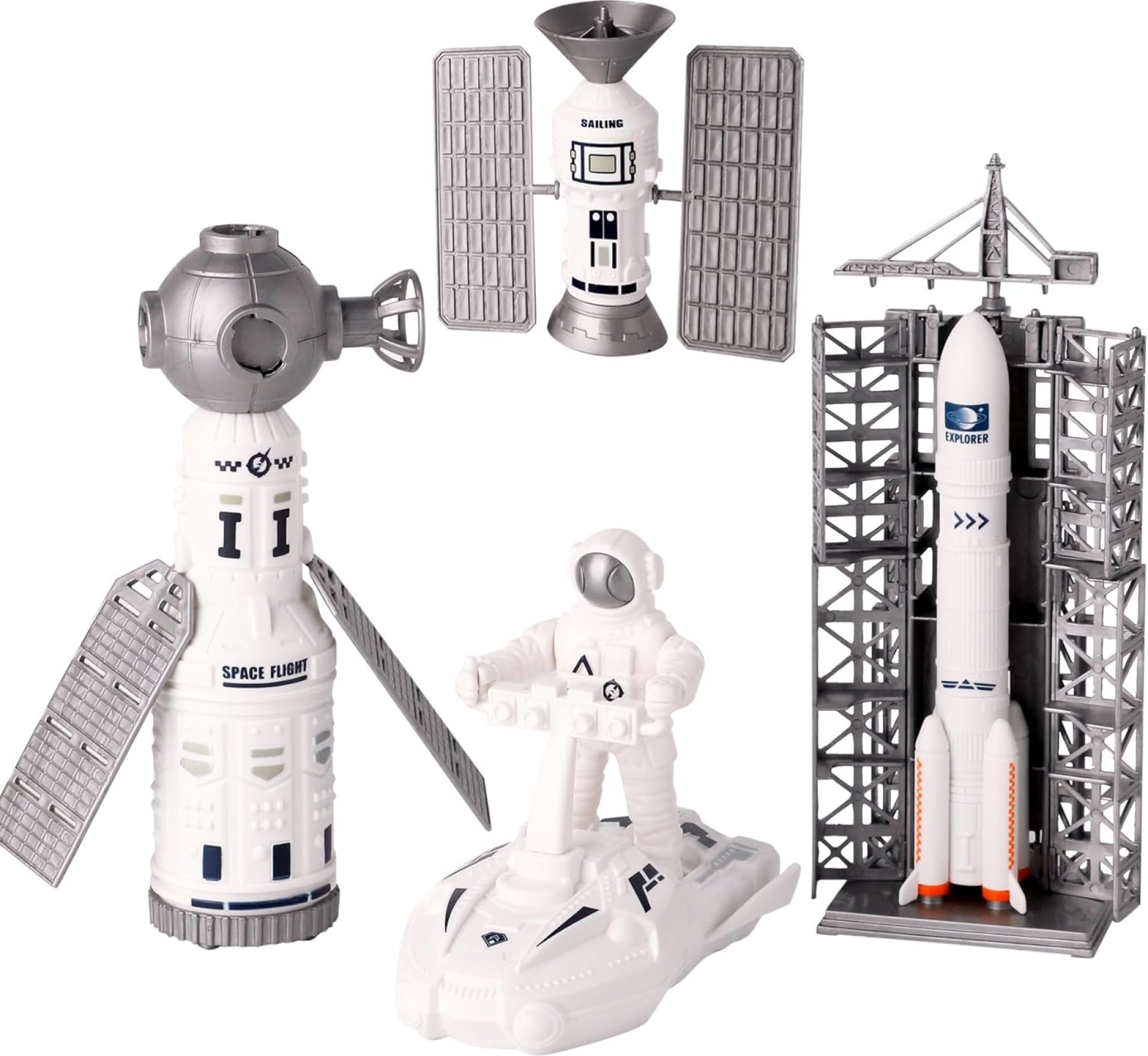 Space Explorer Toy | Kit, Space Toys Set with Astronaut Figure, Double Satellite, Pointy Rockets and Launch Towers, Space Scooter, Astronaut Exploration Gift | for Exploring Boys and Girls | Space Explorer Toy | Kit, Space Toys Set with Astronaut Figure, Double Satellite, Pointy Rockets and Launch Towers, Space Scooter, Astronaut Exploration Gift | for Exploring Boys and Girls |