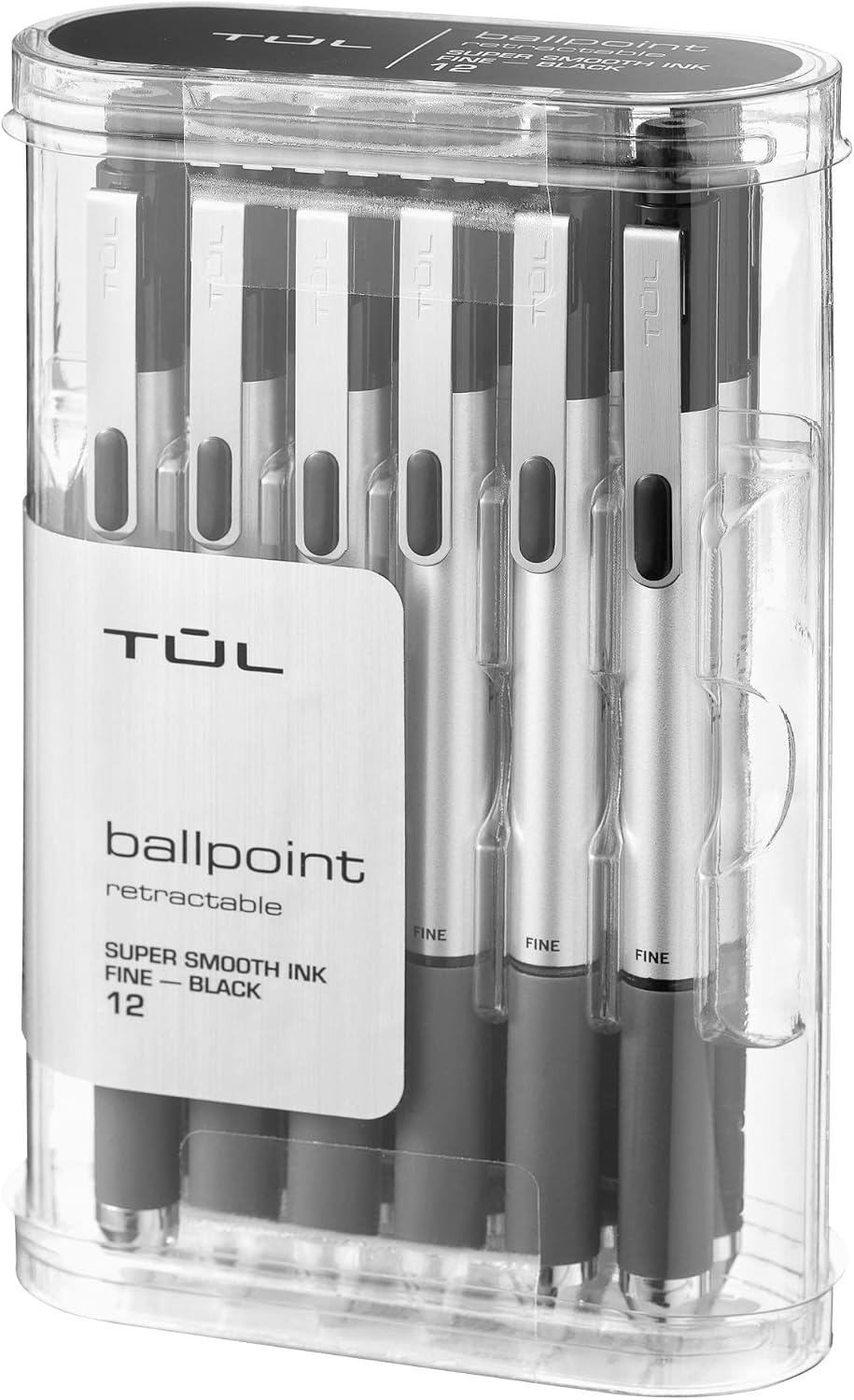 TUL BP3 Ballpoint, Retractable, Fine Point, 0.8 mm, Silver Barrel, Black Ink, Pack Of 12 TUL BP3 Ballpoint, Retractable, Fine Point, 0.8 mm, Silver Barrel, Black Ink, Pack Of 12