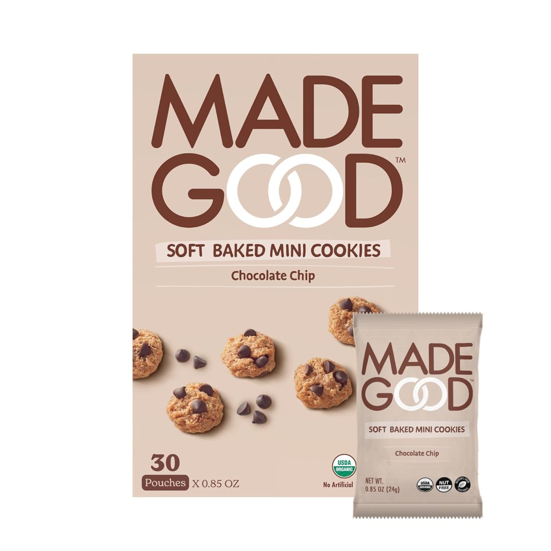 MadeGood Soft Baked Chocolate Chip Mini Cookies, Gluten Free & Safe For School Snacks, 30 Count MadeGood Soft Baked Chocolate Chip Mini Cookies, Gluten Free & Safe For School Snacks, 30 Count
