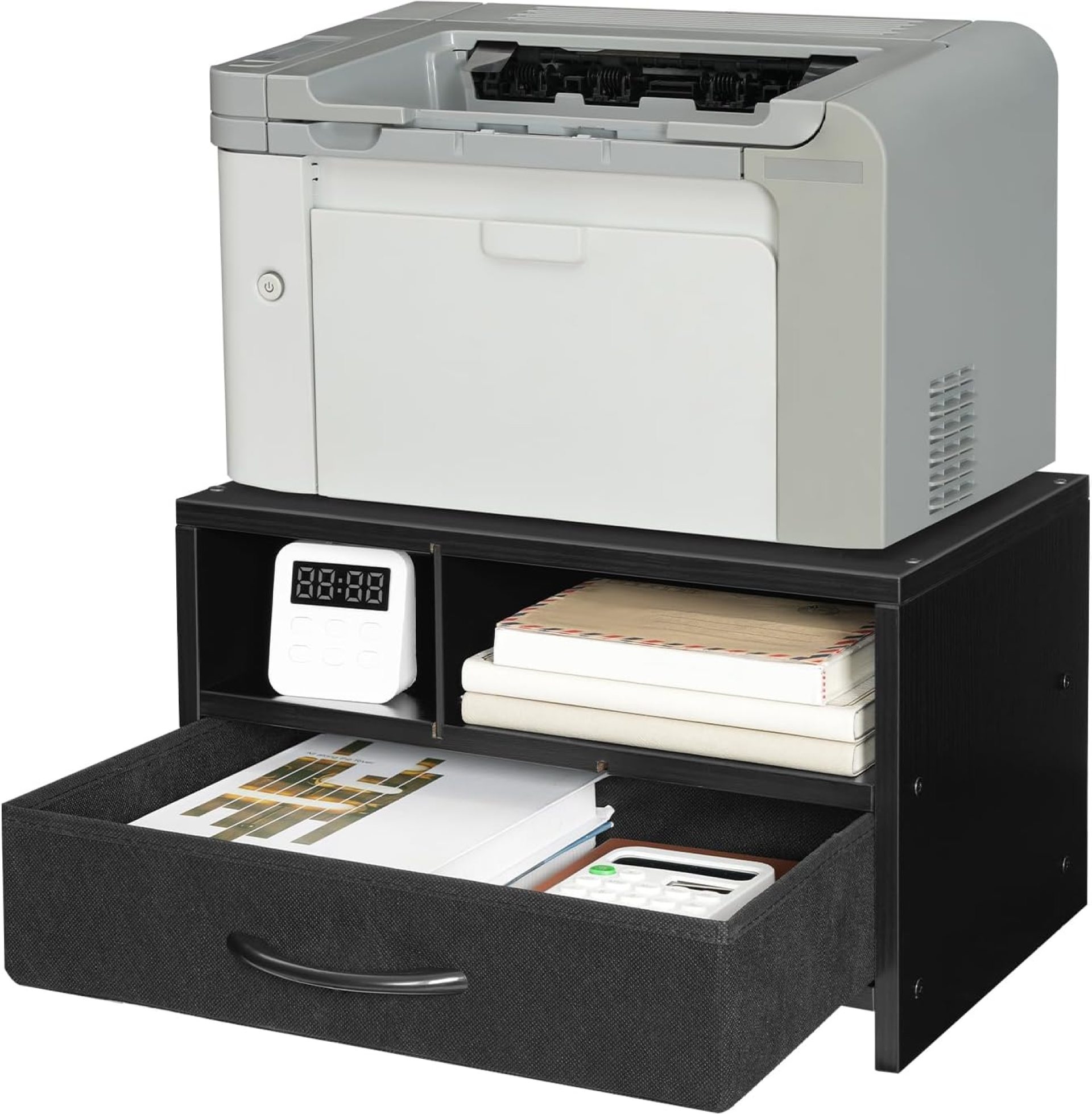 HOOBRO Desktop Printer Stand, Printer Stand Shelf Organizer with Drawer, Wooden Under Desk Printer Table, Storage Shelf, for Home Office Black BB08PS01 HOOBRO Desktop Printer Stand, Printer Stand Shelf Organizer with Drawer, Wooden Under Desk Printer Table, Storage Shelf, for Home Office Black BB08PS01