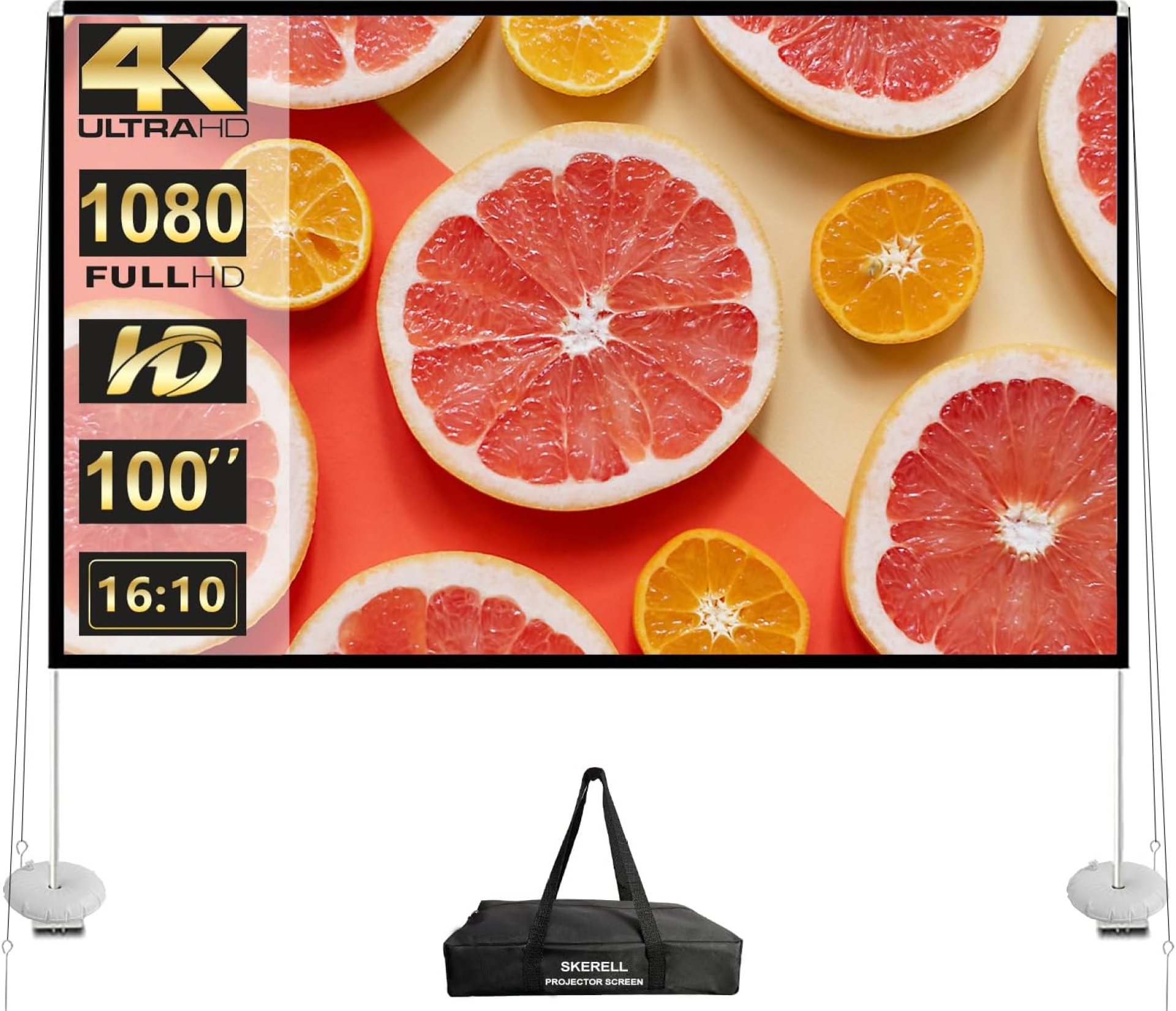 Outdoor Projector Screen with Stand 100 Inch: Portable Projection Screen 16:10 4K HD Outdoor Movie Screen with Carry Bag for Home Backyard Theater Outdoor Projector Screen with Stand 100 Inch: Portable Projection Screen 16:10 4K HD Outdoor Movie Screen with Carry Bag for Home Backyard Theater
