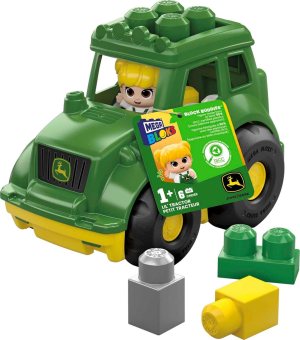 MEGA BLOKS John Deere Toddler Building Blocks Toy Set, Lil’ Tractor with 6 Pieces and Storage, 1 Figure, Green , Ages 1+ Years