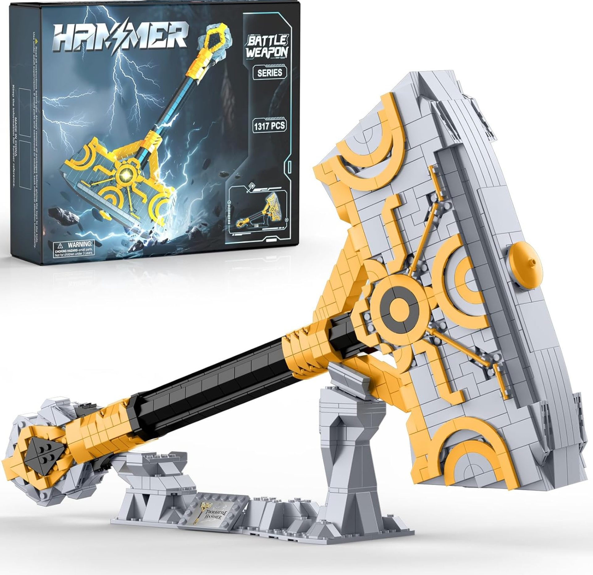 Finger Rock Thor Battle Hammer Toy Building Blocks Set for Adults, Legendary Hammer Building Kit with a Base for Display, 1317 Pieces Classic Toy Weapon Model Collection Gifts for Teens 14+ Finger Rock Thor Battle Hammer Toy Building Blocks Set for Adults, Legendary Hammer Building Kit with a Base for Display, 1317 Pieces Classic Toy Weapon Model Collection Gifts for Teens 14+