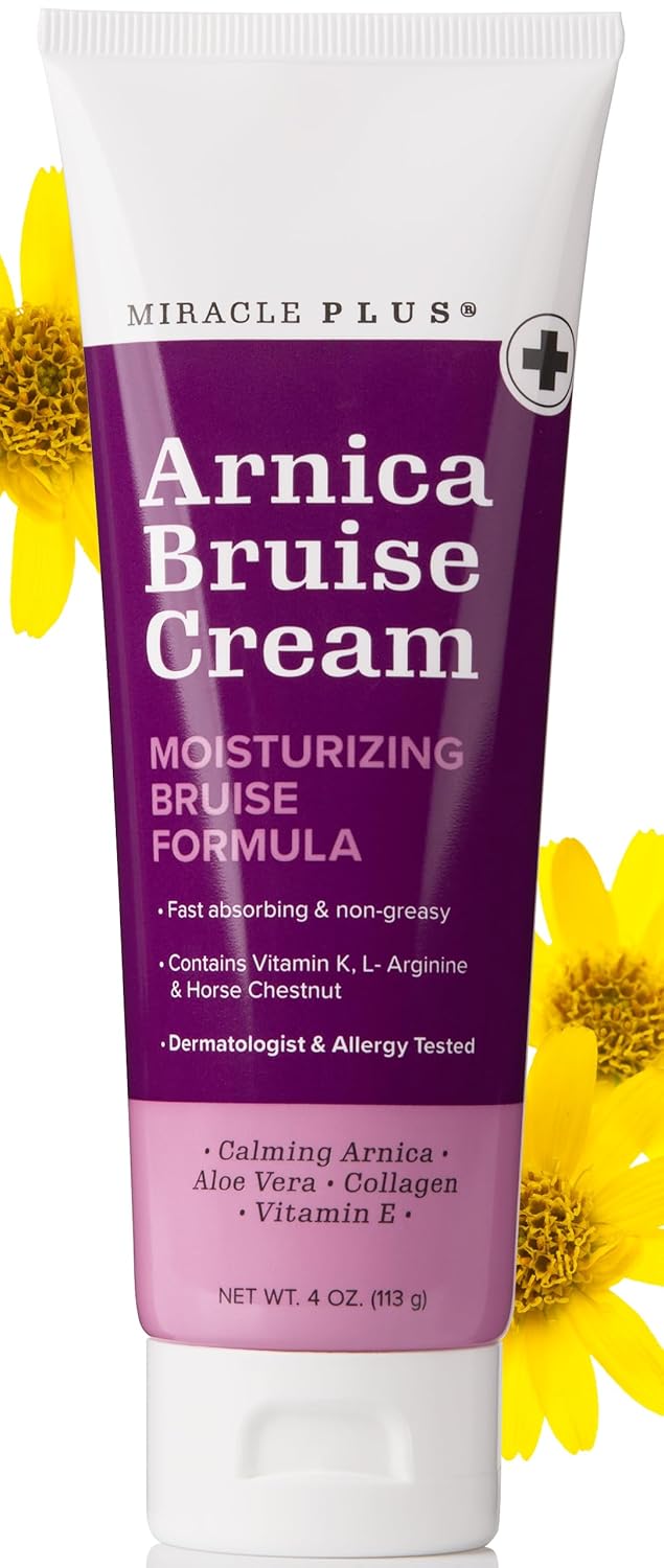 Miracle Plus Arnica Cream Bruise Relief Lotion For Bruising And Swelling On Skin | Bruise Cream Extra Strength Vitamin K Cream | Moisturizing Bruise Formula Skin Care Gel W/ Horse Chestnut, 4 Ounce Miracle Plus Arnica Cream Bruise Relief Lotion For Bruising And Swelling On Skin | Bruise Cream Extra Strength Vitamin K Cream | Moisturizing Bruise Formula Skin Care Gel W/ Horse Chestnut, 4 Ounce