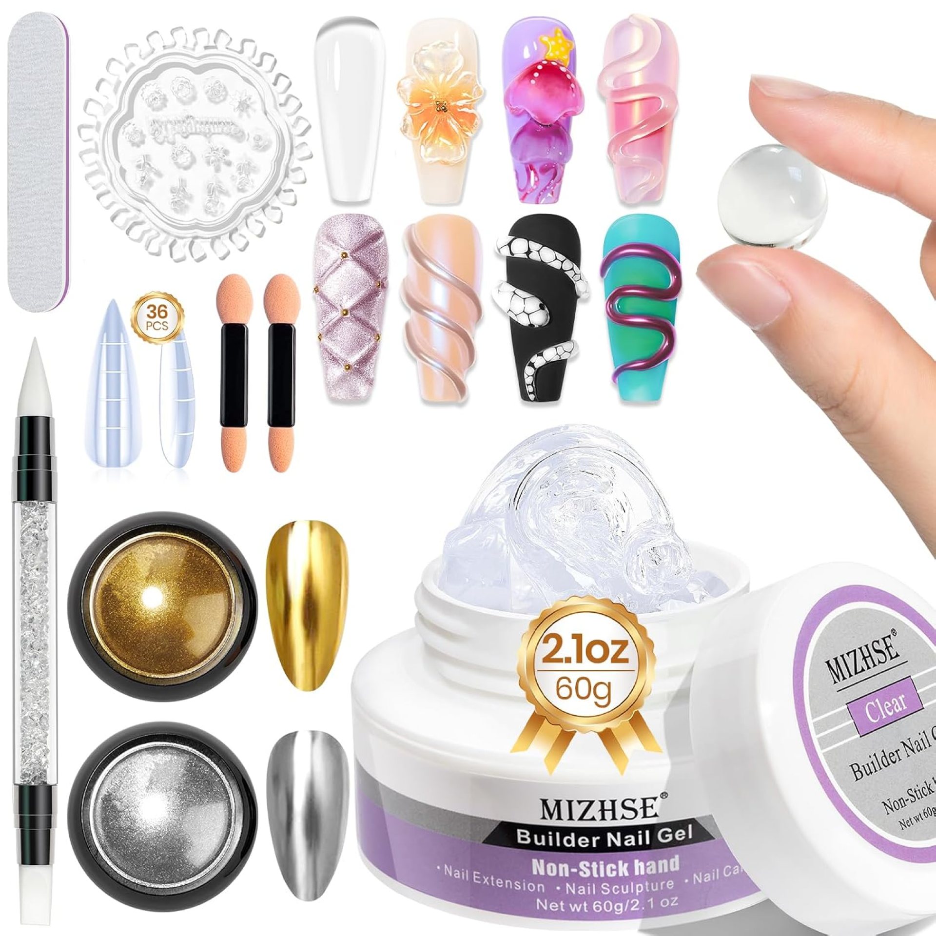 MIZHSE Solid Builder Gel for Nails, 60g Large Capacity Clear Hard Gel for Nails 3D Sculpting Gels Non-Sticky Hand Carving U V/LED Extension Gels with 3D Mold Nail Art Salon Home DIY MIZHSE Solid Builder Gel for Nails, 60g Large Capacity Clear Hard Gel for Nails 3D Sculpting Gels Non-Sticky Hand Carving U V/LED Extension Gels with 3D Mold Nail Art Salon Home DIY