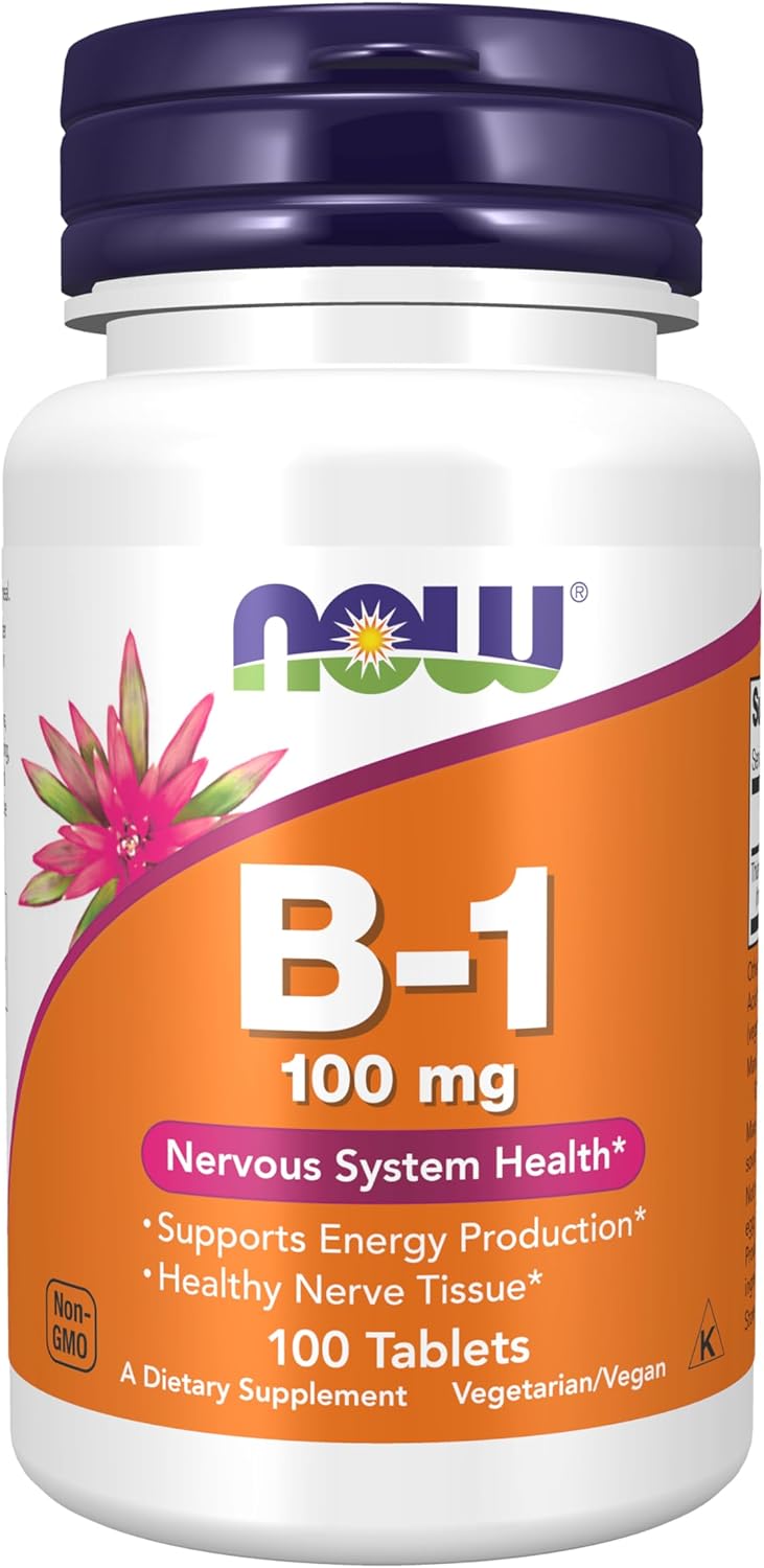 NOW Foods Supplements, Vitamin B-1 100 mg, Energy Production*, Nervous System Health*, 100 Tablets NOW Foods Supplements, Vitamin B-1 100 mg, Energy Production*, Nervous System Health*, 100 Tablets