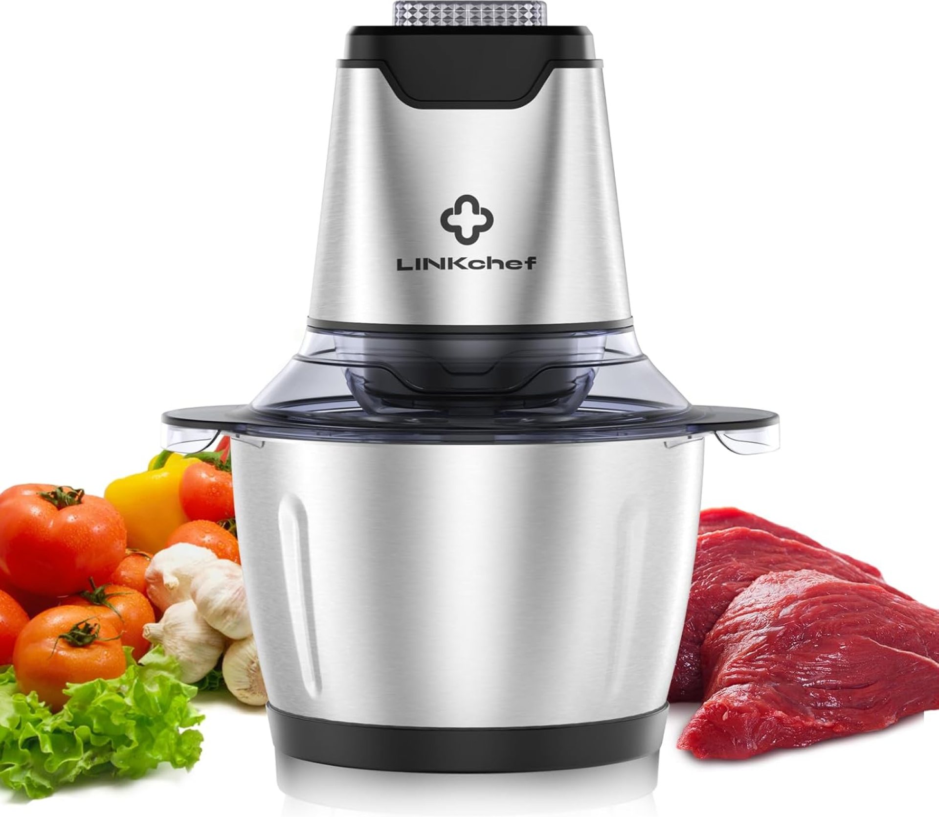 LINKChef Food Chopper, 5 Cup Food Processor Mini Electric, 1.2L 250W Meat Grinder with 4 Bi-Level Blades, Stainless Steel Mincer for Kitchen, Vegetable, Onion, Garlic, Salad, Baby Food, Fruit, Nuts LINKChef Food Chopper, 5 Cup Food Processor Mini Electric, 1.2L 250W Meat Grinder with 4 Bi-Level Blades, Stainless Steel Mincer for Kitchen, Vegetable, Onion, Garlic, Salad, Baby Food, Fruit, Nuts