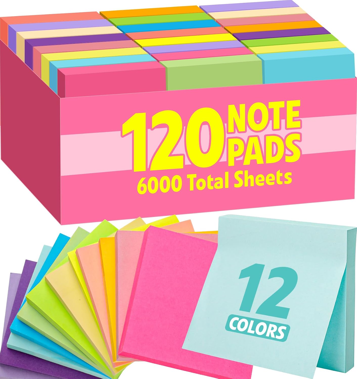 120 Pads Sticky Notes 3×3, Self-Stick Pads Bulk Bright Colors, School Supplies, Office Products, 50 Sheet/Pad 120 Pads Sticky Notes 3×3, Self-Stick Pads Bulk Bright Colors, School Supplies, Office Products, 50 Sheet/Pad