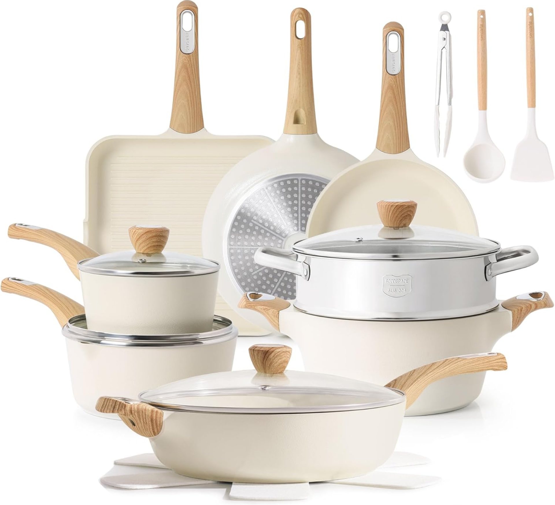 SENSARTE Ceramic Cookware Sets, Pots and Pans Set Nonstick, 20-Piece Induction Cookware, Non-toxic Healthy Non Stick Kitchen Cooking Set with Stay-Cool Handles, PFAS PTFE PFOA PFOS Free SENSARTE Ceramic Cookware Sets, Pots and Pans Set Nonstick, 20-Piece Induction Cookware, Non-toxic Healthy Non Stick Kitchen Cooking Set with Stay-Cool Handles, PFAS PTFE PFOA PFOS Free