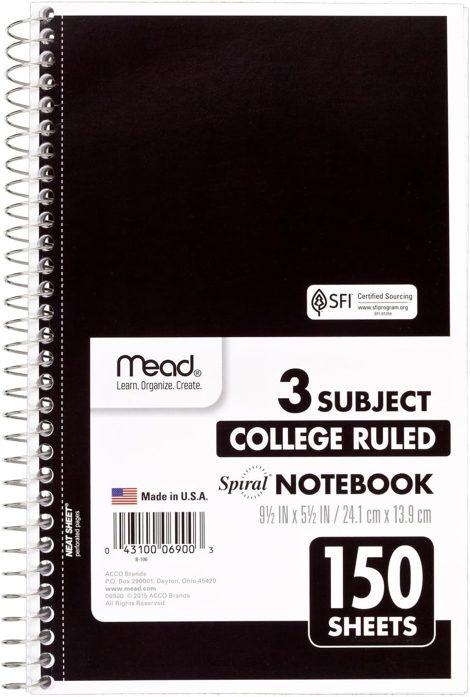 Mead Small Spiral Notebook, 3-Subject, College Ruled Paper, 9-1/2″ x 5-1/2″, 150 Sheets per Notebook, Color Will Vary, 1 Count (06900) Mead Small Spiral Notebook, 3-Subject, College Ruled Paper, 9-1/2″ x 5-1/2″, 150 Sheets per Notebook, Color Will Vary, 1 Count (06900)