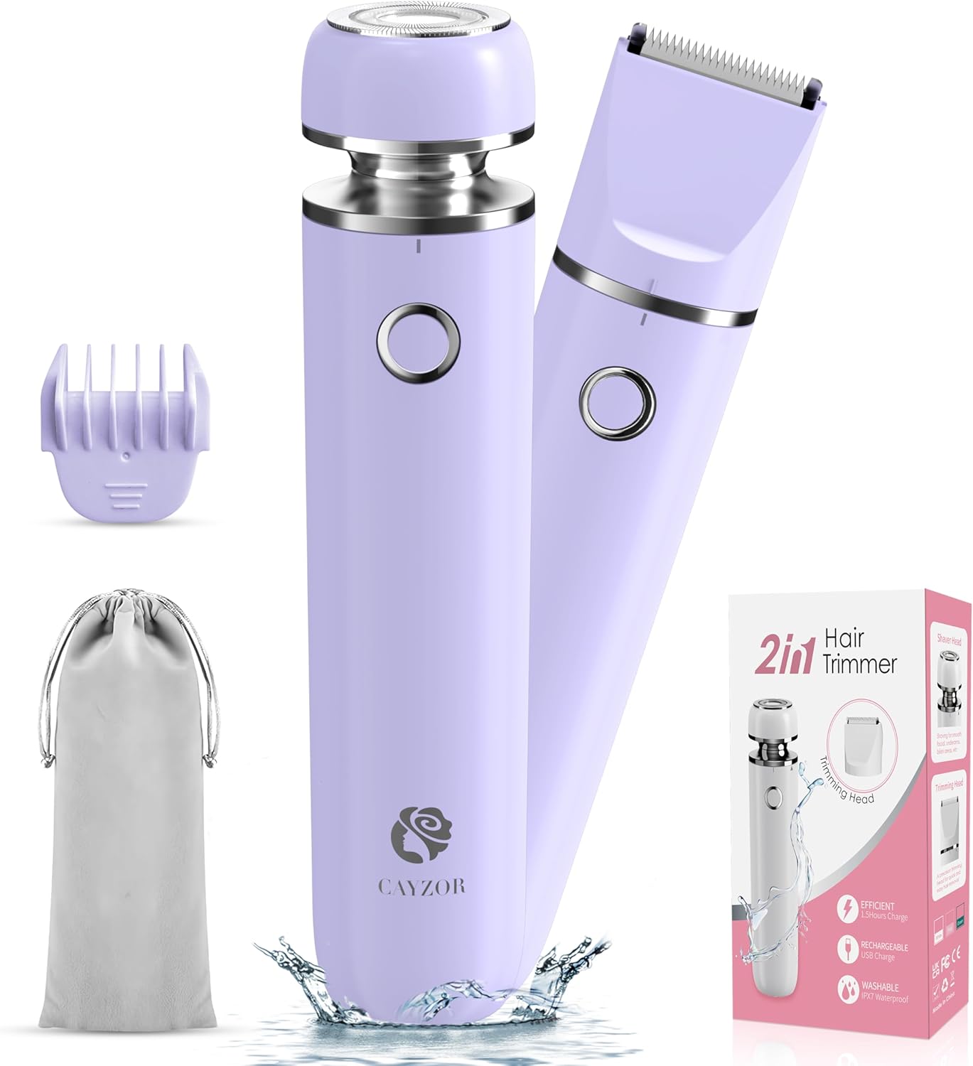 Bikini Trimmer and Shaver Kit for Women – 2-in-1 Wet/Dry Electric Body Hair Trimmer Facial Hair Removal Cordless Waterproof Bikini Shaver Razor for Face Lip Chin Pubic Underarm Legs (Purple) Bikini Trimmer and Shaver Kit for Women – 2-in-1 Wet/Dry Electric Body Hair Trimmer Facial Hair Removal Cordless Waterproof Bikini Shaver Razor for Face Lip Chin Pubic Underarm Legs (Purple)