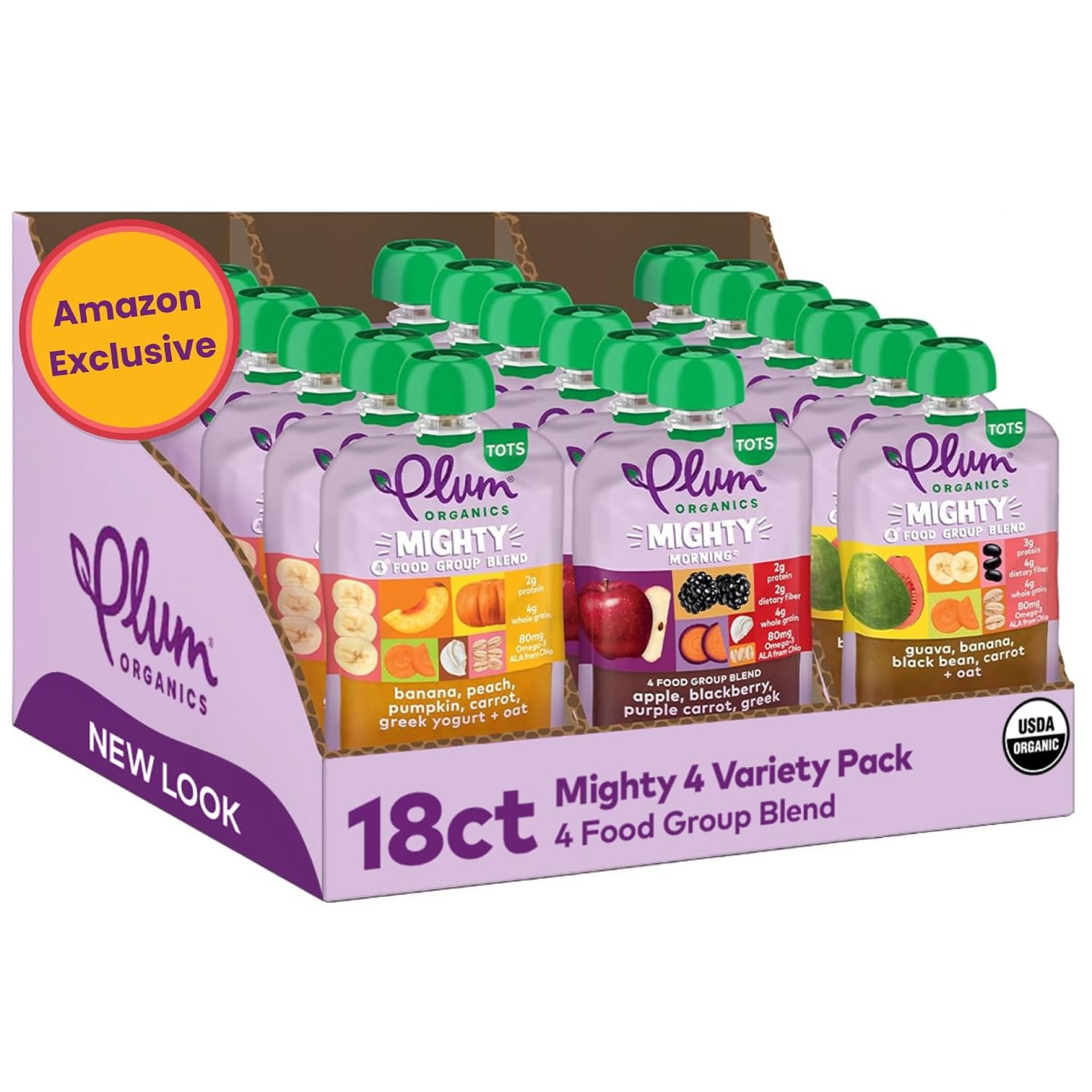 Plum Organics Stage 4 Variety Pack – Toddler’s Delicious Discovery Flavors – Mighty 4 Organic Fruit & Veggie Pouches – 4 oz Pouch, Pack of 18 (Amazon Exclusive) Plum Organics Stage 4 Variety Pack – Toddler’s Delicious Discovery Flavors – Mighty 4 Organic Fruit & Veggie Pouches – 4 oz Pouch, Pack of 18 (Amazon Exclusive)