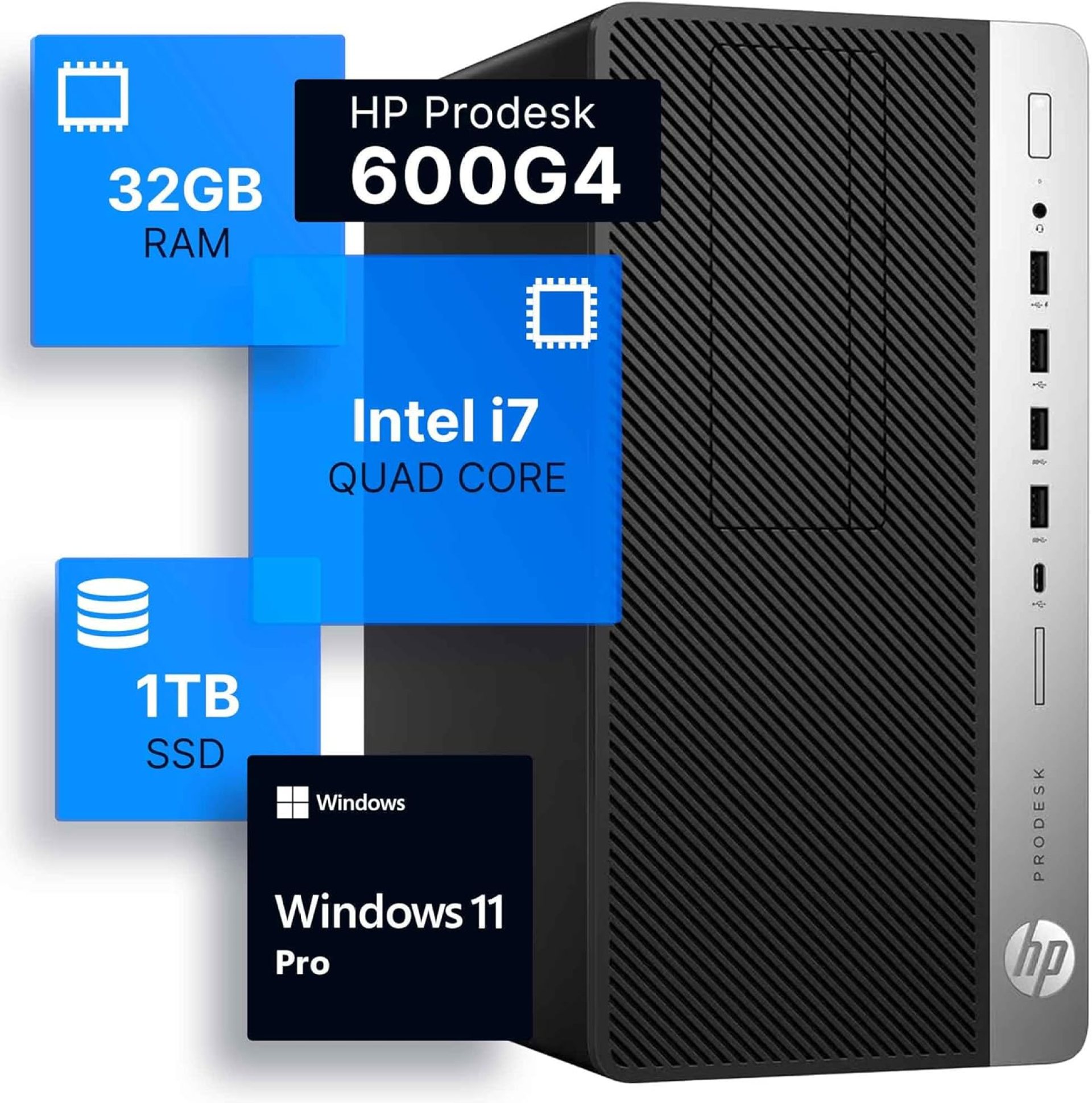 HP ProDesk 600G4 Tower Desktop Computer | Intel i7-8700 (3.4) | 32GB DDR4 RAM | 1TB SSD Solid State | Wi-Fi 5G + Bluetooth | Windows 11 Professional | Home or Office PC (Renewed) HP ProDesk 600G4 Tower Desktop Computer | Intel i7-8700 (3.4) | 32GB DDR4 RAM | 1TB SSD Solid State | Wi-Fi 5G + Bluetooth | Windows 11 Professional | Home or Office PC (Renewed)