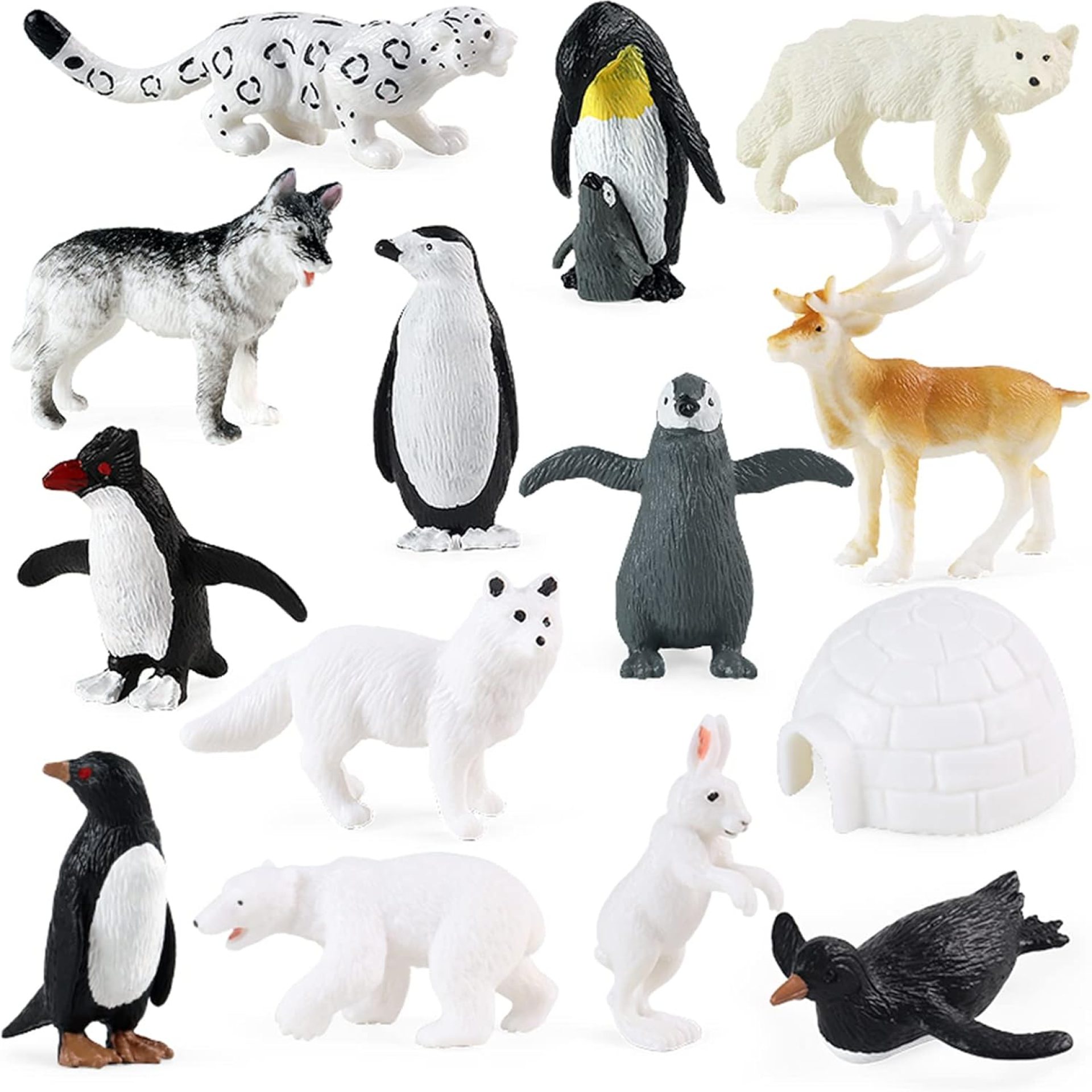 RCOMG Arctic Animals Figures, 14pcs Mini Polar Animal Figurines, Plastic Arctic Animal Toys Set with Arctic Fox Wolf Reindeer Penguins Toys RCOMG Arctic Animals Figures, 14pcs Mini Polar Animal Figurines, Plastic Arctic Animal Toys Set with Arctic Fox Wolf Reindeer Penguins Toys