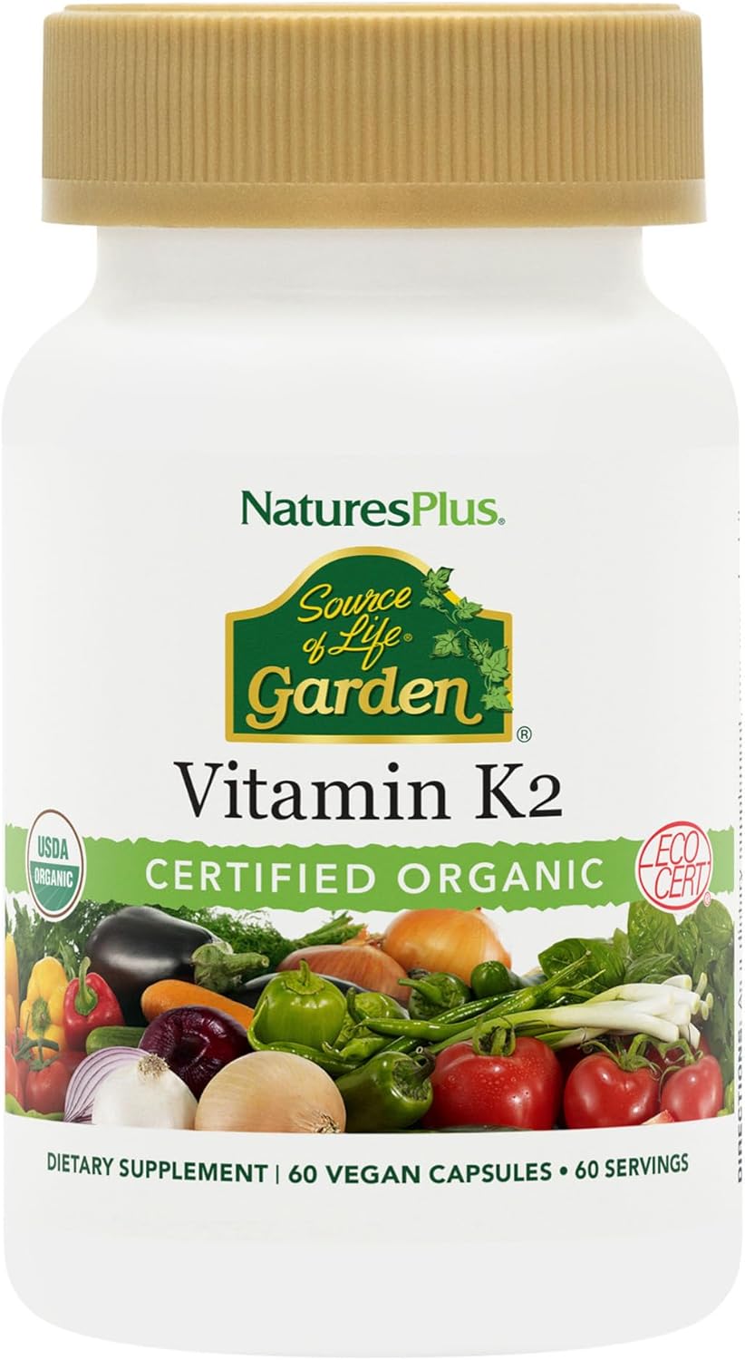 Natures Plus Source of Life Garden Certified Organic Vitamin K2-120 mcg, 60 Vegan Capsules – Bone Health Supplement – with Natural Whole Food Enzymes – Vegetarian, Gluten-Free – 60 Servings Natures Plus Source of Life Garden Certified Organic Vitamin K2-120 mcg, 60 Vegan Capsules – Bone Health Supplement – with Natural Whole Food Enzymes – Vegetarian, Gluten-Free – 60 Servings