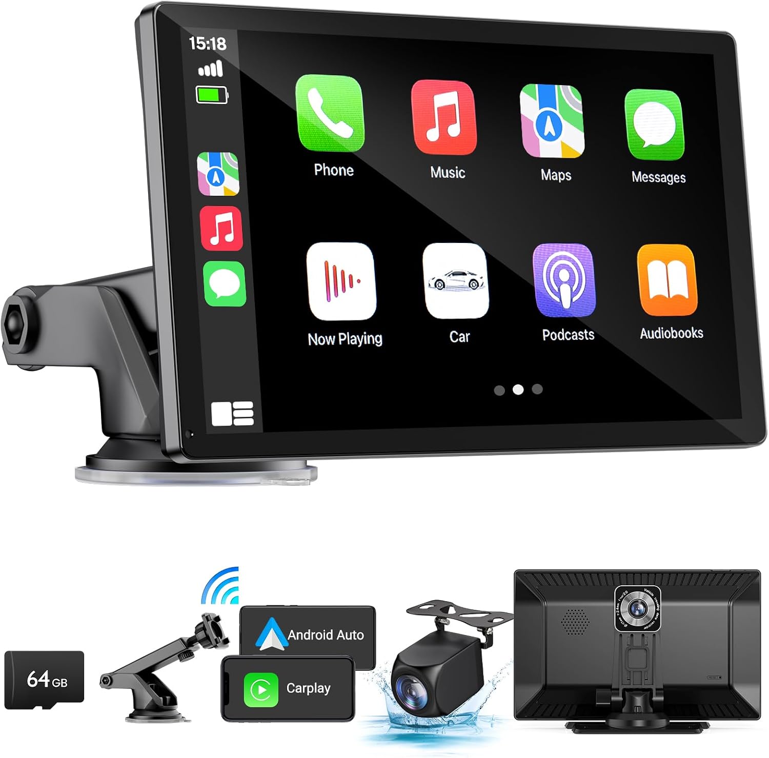 Wireless Apple Carplay Screen for Car 4K Dash Cam, 9″ Portable Apple Carplay & Android Auto Car Stereo, with 1080p Backup Camera, GPS Navigation/Mirror Link/Voice Control/Bluetooth Wireless Apple Carplay Screen for Car 4K Dash Cam, 9″ Portable Apple Carplay & Android Auto Car Stereo, with 1080p Backup Camera, GPS Navigation/Mirror Link/Voice Control/Bluetooth