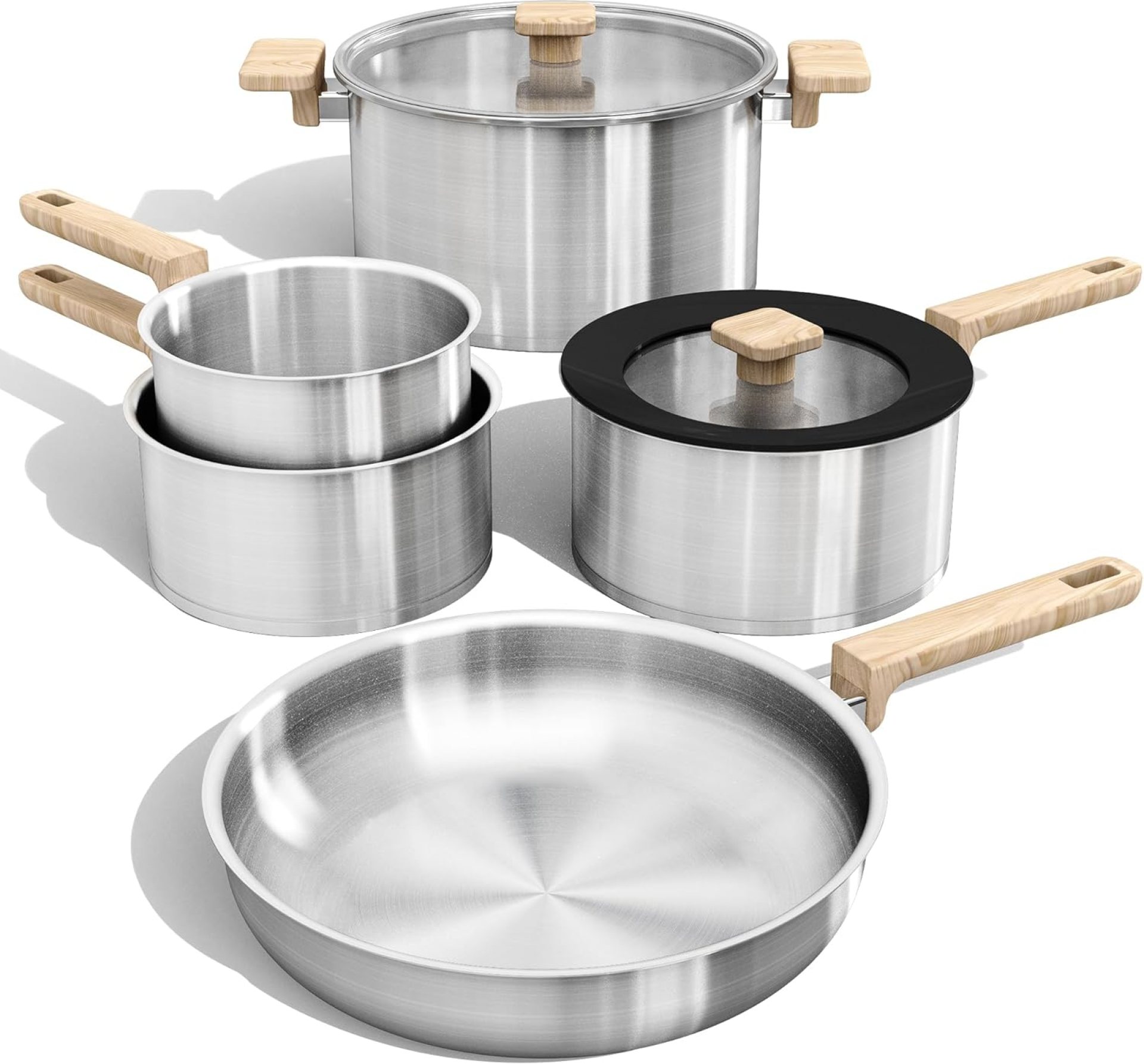 CAROTE 7 Pcs Stainless Steel Cookware Set, 3-ply Base Induction Available Stainless Steel Pots and Pans Set, Tempered Glass Lids, Induction Kitchen Cookware Sets, Stay-Cool Handles CAROTE 7 Pcs Stainless Steel Cookware Set, 3-ply Base Induction Available Stainless Steel Pots and Pans Set, Tempered Glass Lids, Induction Kitchen Cookware Sets, Stay-Cool Handles