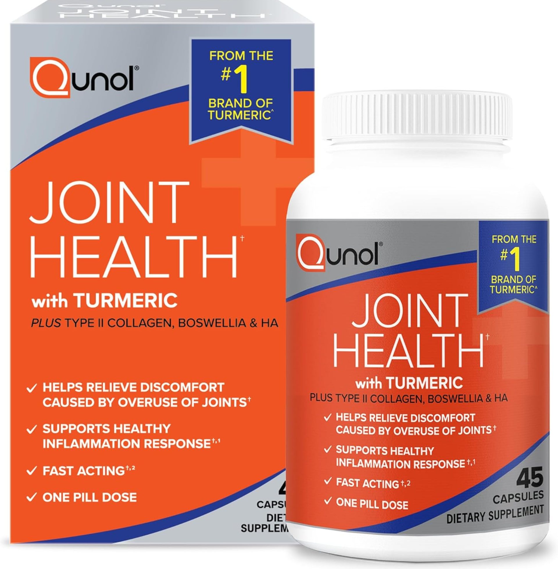 Qunol 5-in-1 Joint Support Supplement, Fast Acting, One Pill Dose, Support Healthy Inflammation Response & Discomfort Caused by Overuse of Joints, Alternative to Glucosamine Chondroitin MSM, 45 Count Qunol 5-in-1 Joint Support Supplement, Fast Acting, One Pill Dose, Support Healthy Inflammation Response & Discomfort Caused by Overuse of Joints, Alternative to Glucosamine Chondroitin MSM, 45 Count