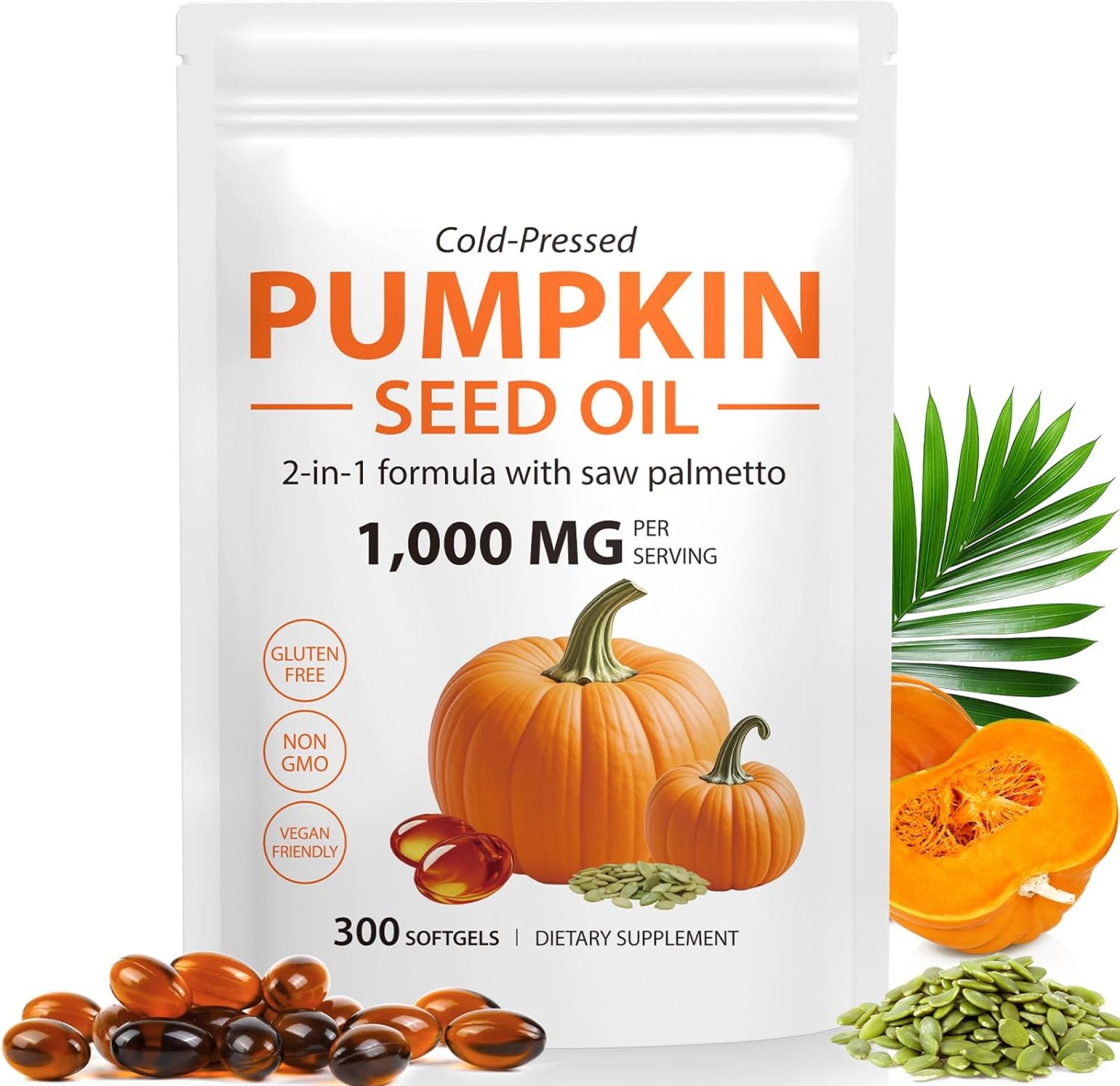 Pumpkin Seed Oil with Saw Palmetto Capsules,Pumpkin&Seed Oil 2 in 1 for Hair Growth,Cold Pressed,Supports Hair,Heart,Skin Supplement,Pumpkins Seed Extract Powder,PumpkinSeed Herbal Supplement 300 pcs Pumpkin Seed Oil with Saw Palmetto Capsules,Pumpkin&Seed Oil 2 in 1 for Hair Growth,Cold Pressed,Supports Hair,Heart,Skin Supplement,Pumpkins Seed Extract Powder,PumpkinSeed Herbal Supplement 300 pcs