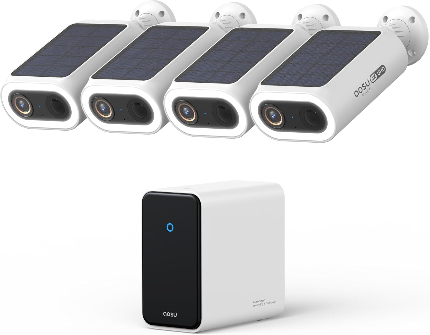 AOSU AI Security Cameras Wireless Outdoor, 4-Cam Kit, 4K Smart Home Security System with HomeCortex, AI Face Recognition & Behavior Detection, 16TB Expandable Local Storage, Integrated Solar Panel AOSU AI Security Cameras Wireless Outdoor, 4-Cam Kit, 4K Smart Home Security System with HomeCortex, AI Face Recognition & Behavior Detection, 16TB Expandable Local Storage, Integrated Solar Panel