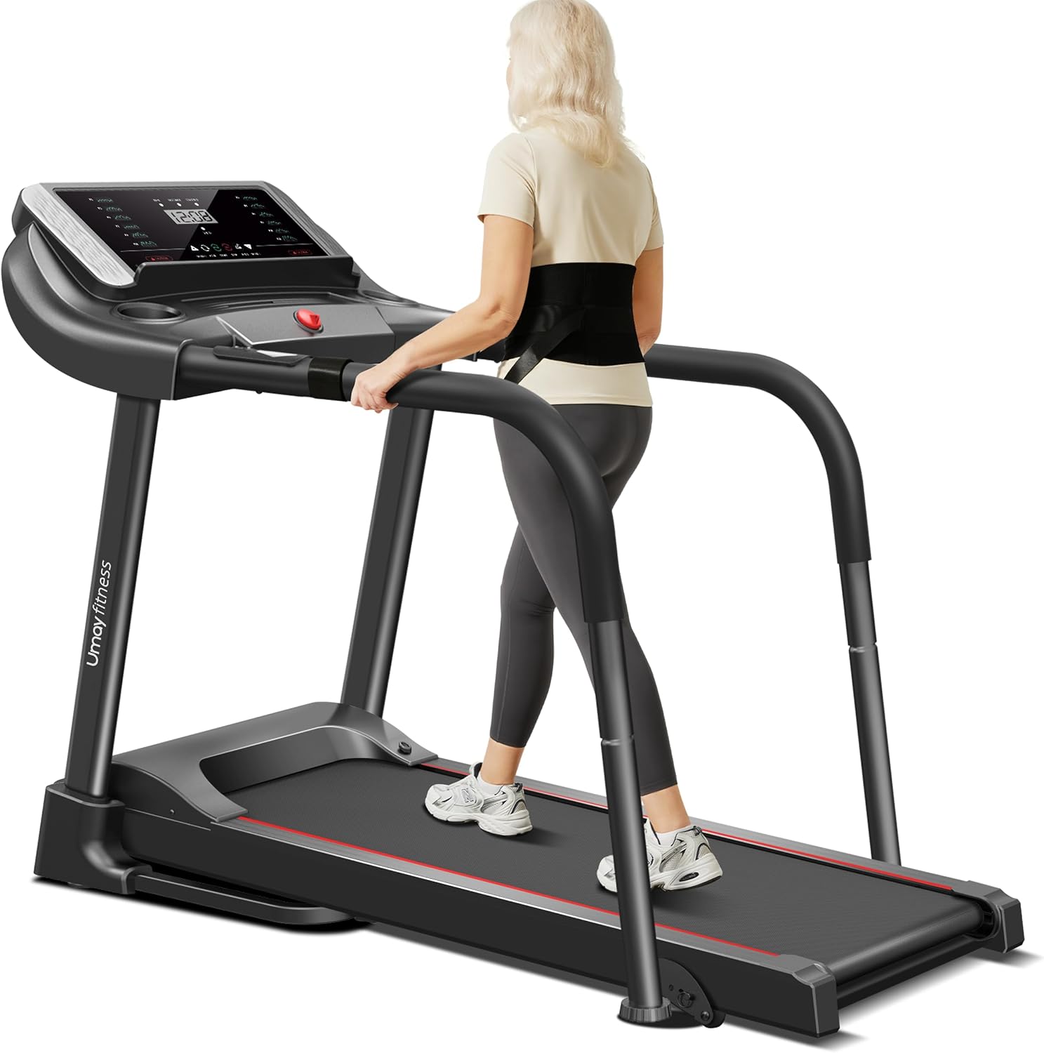UMAY Fitness Treadmill with 3-Level Incline, Treadmills for Home Auto Folding with Pulse Sensors, 300 LBS Capacity, 3.0HP Quiet Brushless, Max 8.7 MPH (Treadmill with handrail) UMAY Fitness Treadmill with 3-Level Incline, Treadmills for Home Auto Folding with Pulse Sensors, 300 LBS Capacity, 3.0HP Quiet Brushless, Max 8.7 MPH (Treadmill with handrail)