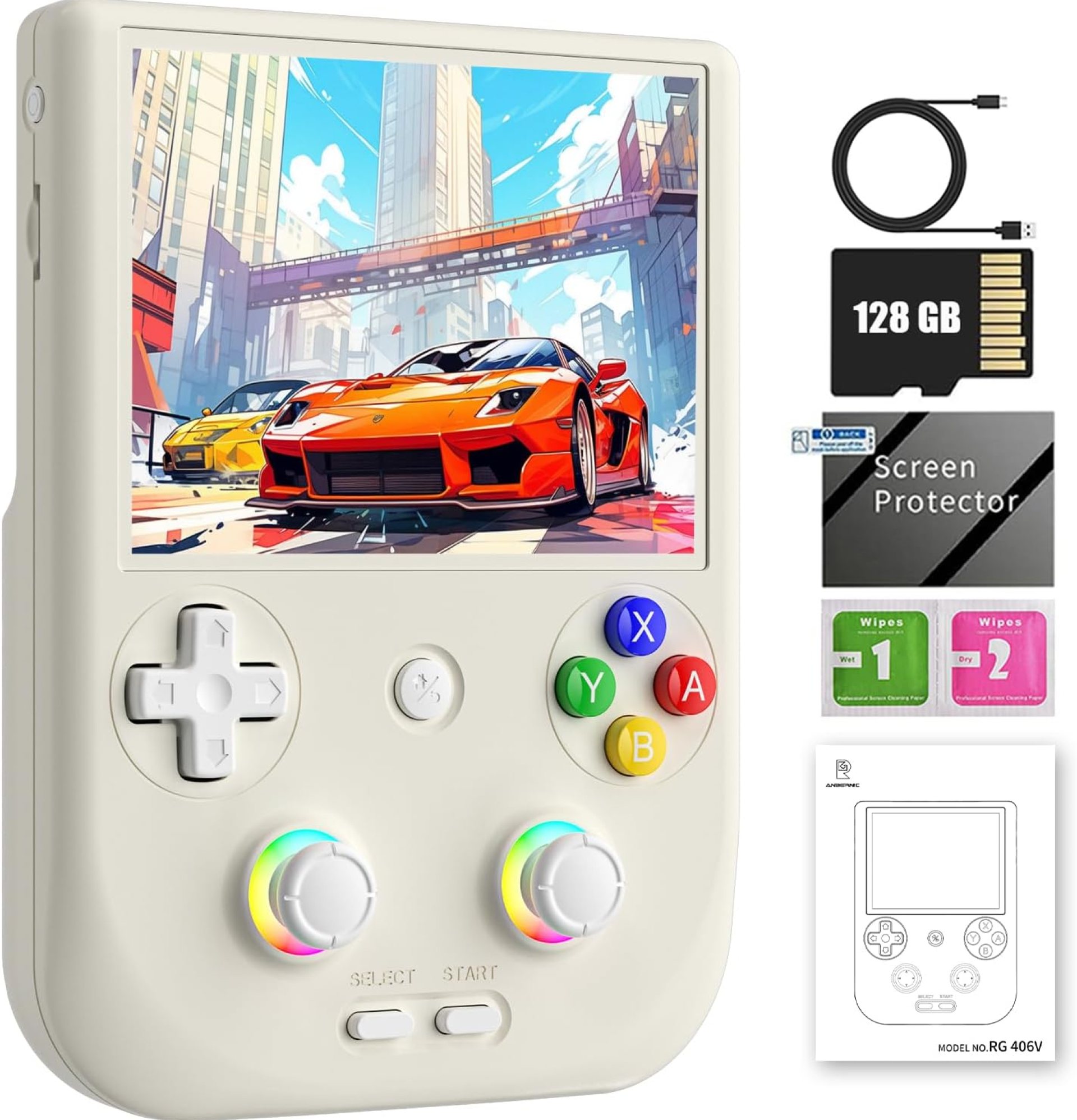 RG406V Handheld Game Console Preloaded Games RG 406V 4-inch IPS Multi-touch Screen Retro Game Console 128G UFS2.2 Android 13 Retro Emulator RG406V 5500mAh Battery 1080p DP WIFI Bluetooth Beige White RG406V Handheld Game Console Preloaded Games RG 406V 4-inch IPS Multi-touch Screen Retro Game Console 128G UFS2.2 Android 13 Retro Emulator RG406V 5500mAh Battery 1080p DP WIFI Bluetooth Beige White
