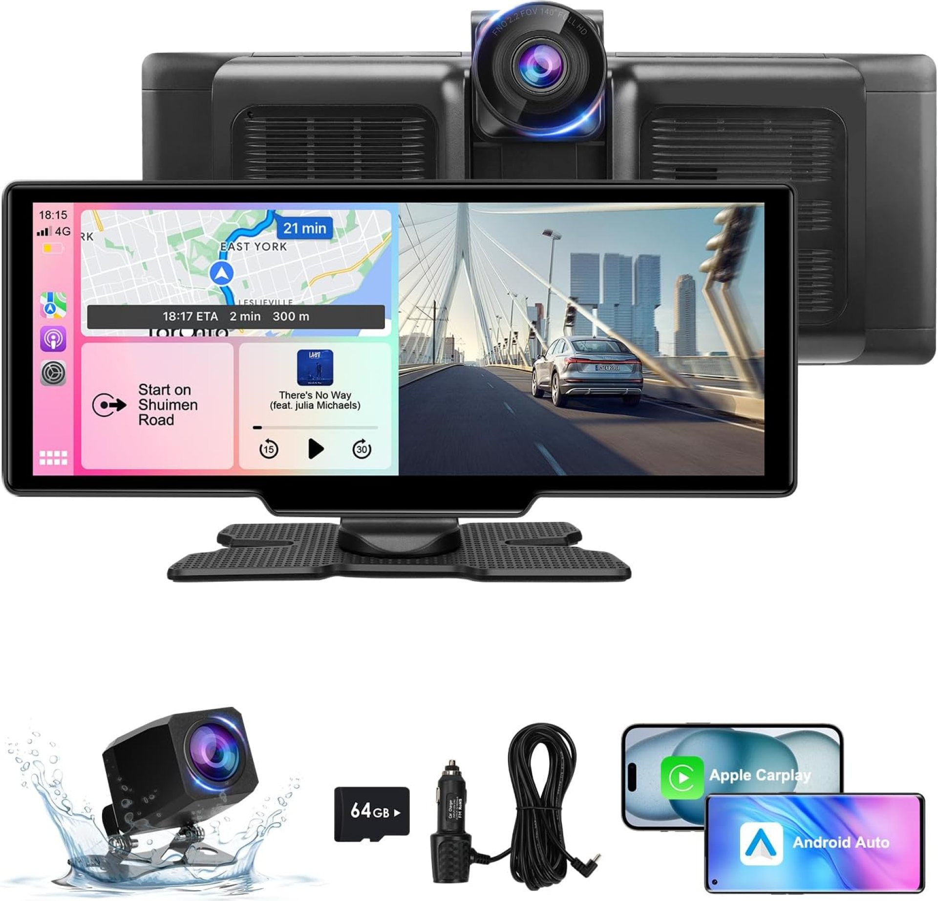 Wireless Apple Carplay Screen for Car 4K Dash Cam, 10.26″ Portable Car Play & Android Auto Touch Screen with 1080p Backup Camera, Voice Control, Bluetooth, Mirror Link, for All Cars Wireless Apple Carplay Screen for Car 4K Dash Cam, 10.26″ Portable Car Play & Android Auto Touch Screen with 1080p Backup Camera, Voice Control, Bluetooth, Mirror Link, for All Cars