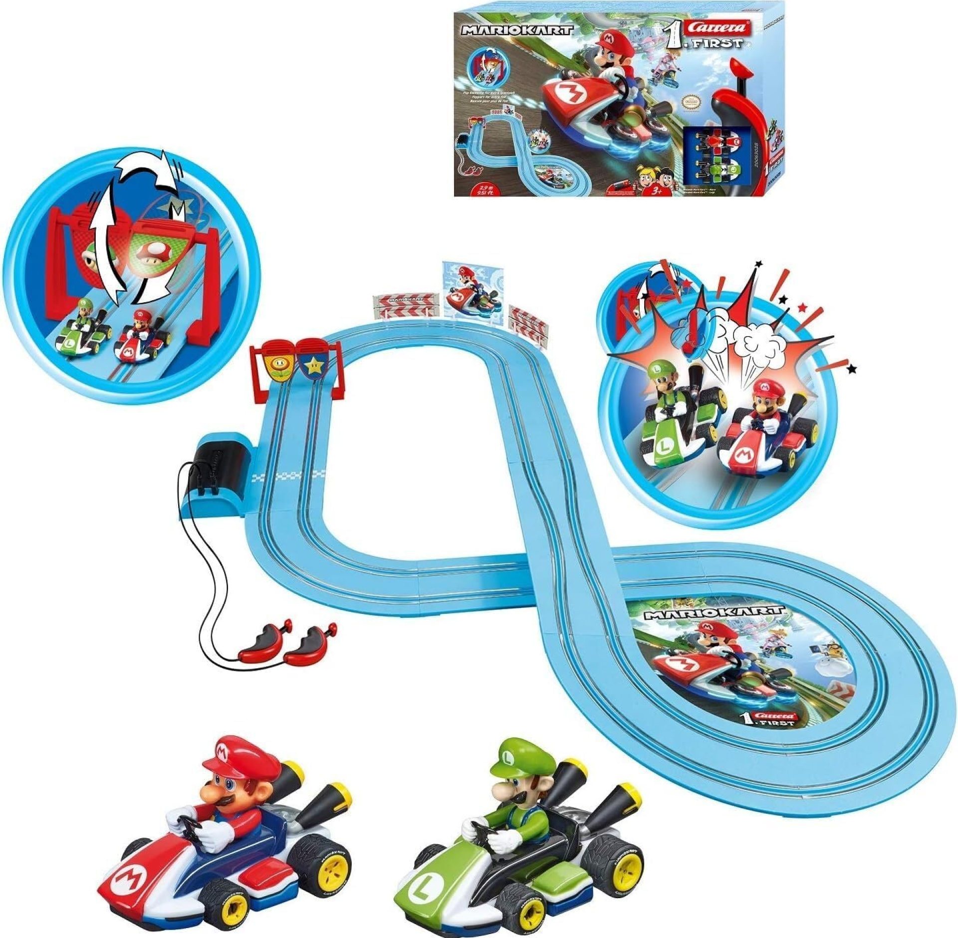 Carrera First Nintendo Mario Kart Slot Car Race Track – Includes 2 Cars: Mario and Luigi – Battery-Powered Beginner Toy Racing Set for Kids Ages 3 Years and Up Carrera First Nintendo Mario Kart Slot Car Race Track – Includes 2 Cars: Mario and Luigi – Battery-Powered Beginner Toy Racing Set for Kids Ages 3 Years and Up