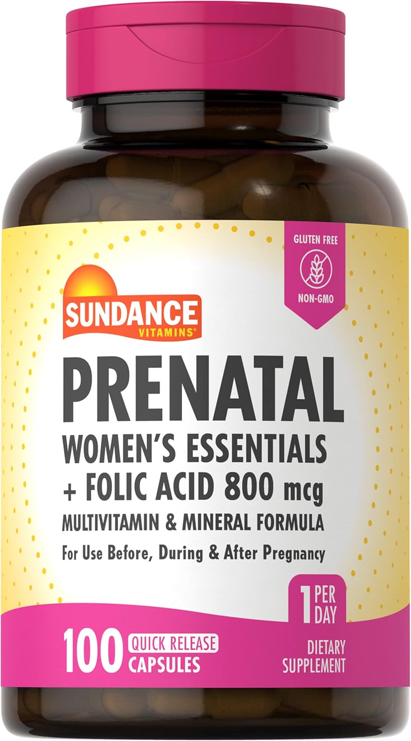 Sundance Prenatal Multivitamin | with Folic Acid | 100 Quick Release Capsules | 800 mcg | Non-GMO, Gluten Free Supplement for Women Sundance Prenatal Multivitamin | with Folic Acid | 100 Quick Release Capsules | 800 mcg | Non-GMO, Gluten Free Supplement for Women