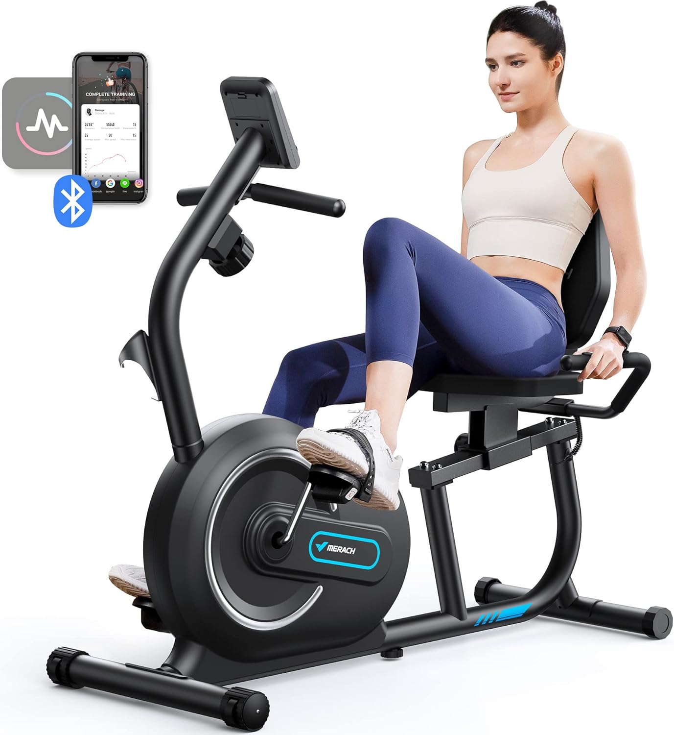 MERACH Recumbent Exercise Bike for Home with Smart Bluetooth and Exclusive App Connectivity, LCD, Heart Rate Handle, Magnetic Recumbent Bikes S08/S23 MERACH Recumbent Exercise Bike for Home with Smart Bluetooth and Exclusive App Connectivity, LCD, Heart Rate Handle, Magnetic Recumbent Bikes S08/S23