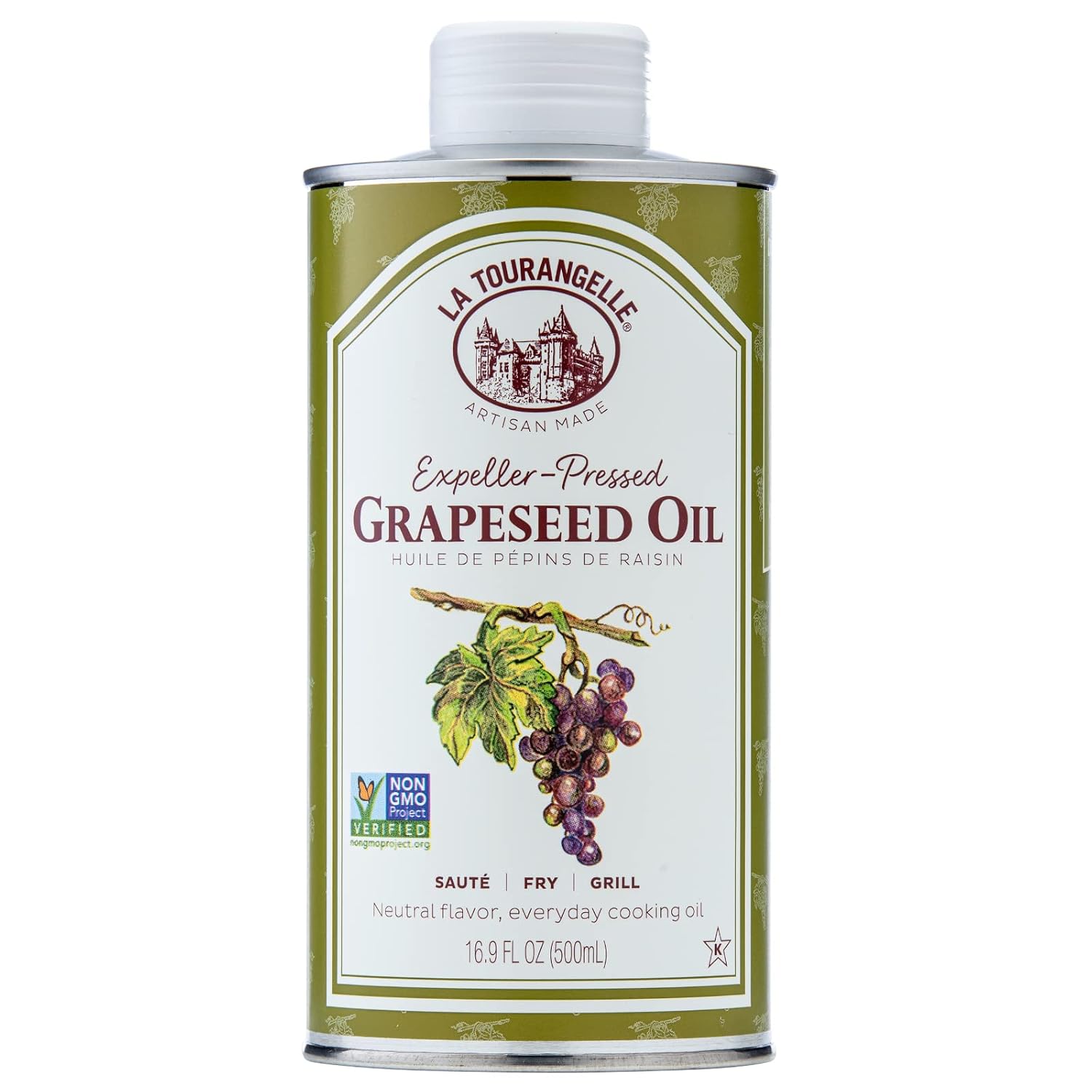 La Tourangelle, Expeller-Pressed Grapeseed Oil, High Heat Neutral Cooking Oil, Cast Iron Seasoning, Also Great for Skin, Hair, and DIY Beauty Recipes, 16.9 fl oz La Tourangelle, Expeller-Pressed Grapeseed Oil, High Heat Neutral Cooking Oil, Cast Iron Seasoning, Also Great for Skin, Hair, and DIY Beauty Recipes, 16.9 fl oz