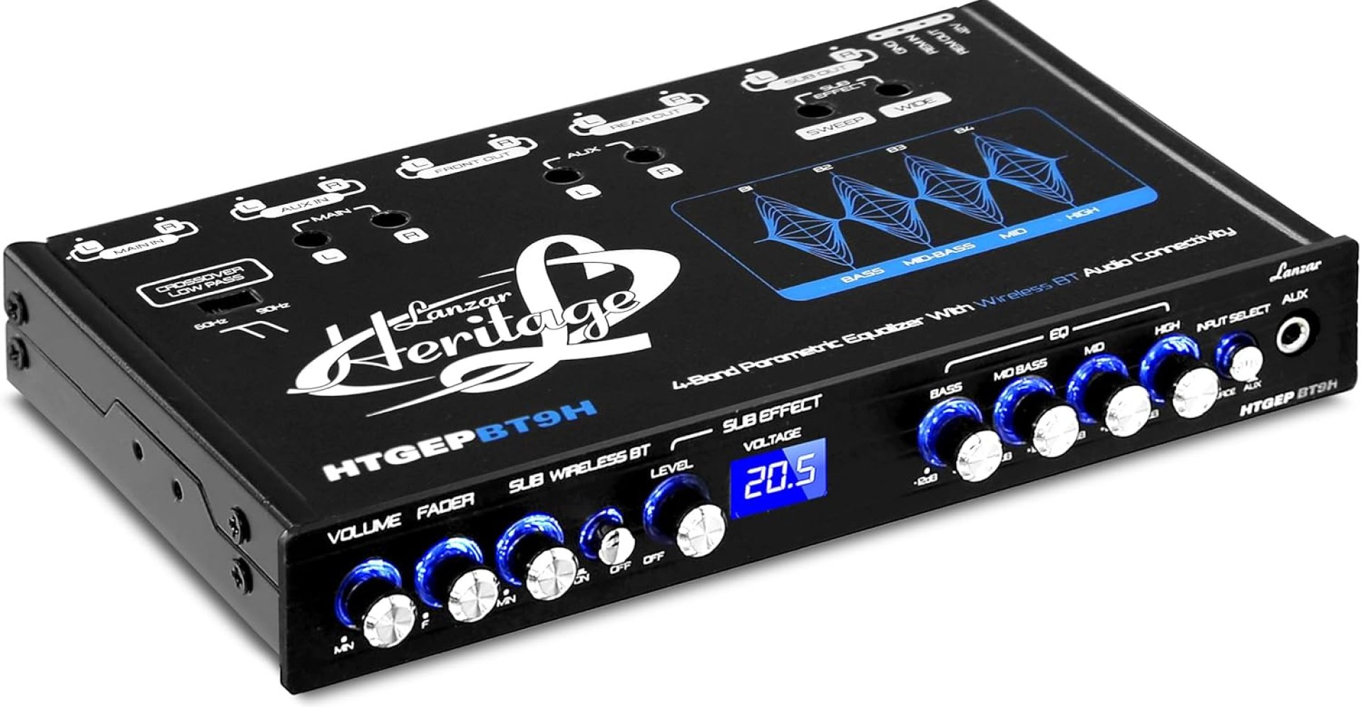 4 Band Parametric Equalizer – Bluetooth Wireless Audio Connectivity, Blue Light Illumination, Works with All of Today’s Latest Devices, 3.5mm AUX Input Jack, Input Gain Adjustments – Lanzar 4 Band Parametric Equalizer – Bluetooth Wireless Audio Connectivity, Blue Light Illumination, Works with All of Today’s Latest Devices, 3.5mm AUX Input Jack, Input Gain Adjustments – Lanzar