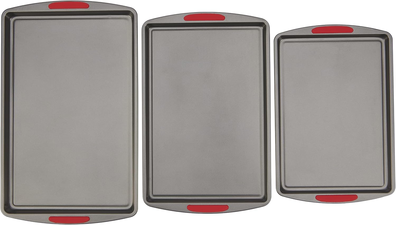 GoodCook MegaGrip Set of 3 Nonstick Steel Multipurpose Cookie Sheets with Silicone Grip Handles, Gray GoodCook MegaGrip Set of 3 Nonstick Steel Multipurpose Cookie Sheets with Silicone Grip Handles, Gray
