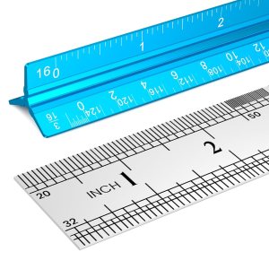 Architectural Scale Ruler 12 Inch, Aluminum Architect Ruler & Metal Ruler Set, Imperial Engineer Scale for Blueprints, Drafting Ruler for Architects, Students, Draftsmen, and Engineers (Blue)