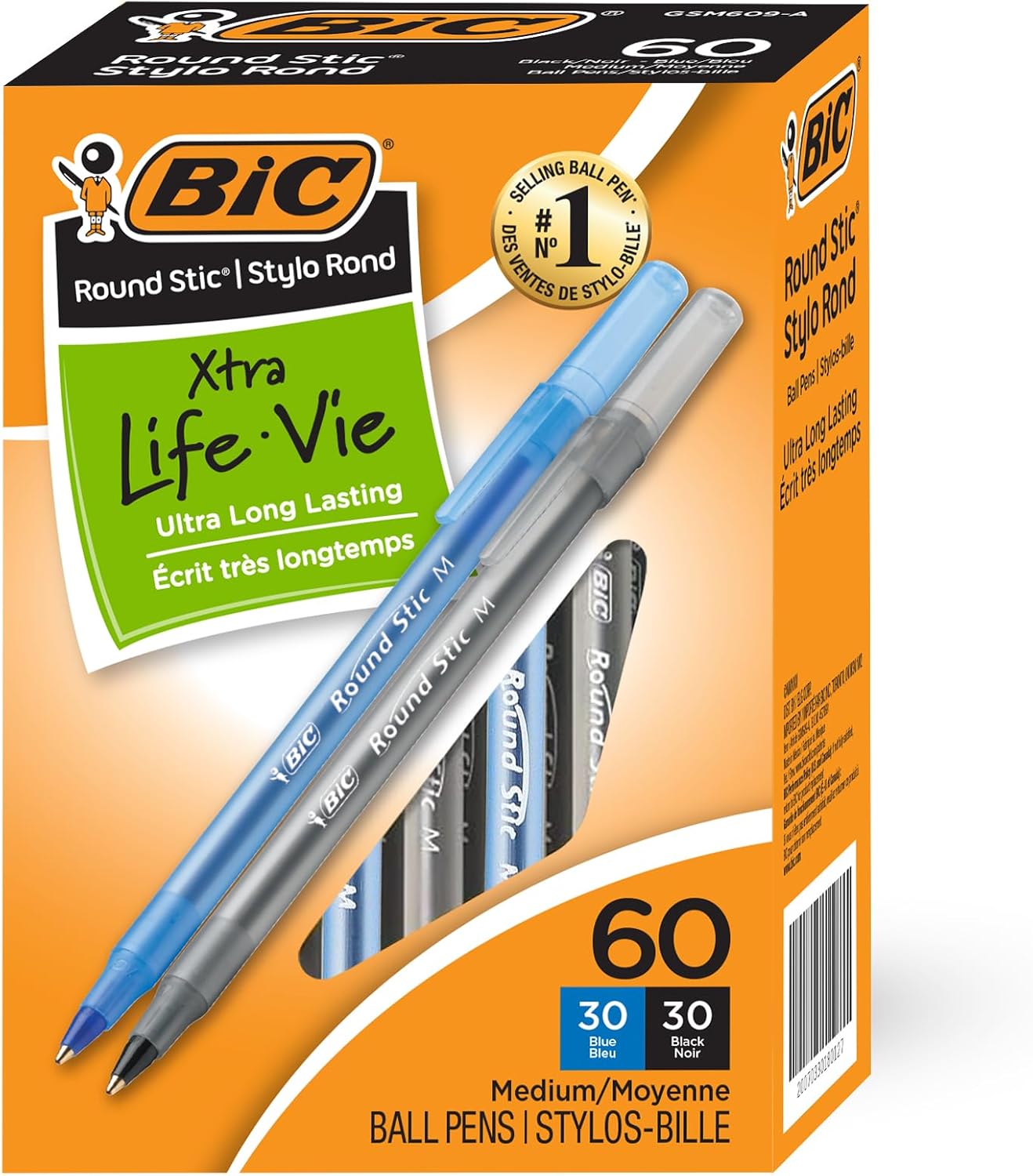 BIC Round Stic Xtra Life Pens – 60 Pack of Bulk Pens – Medium Point 1.0 mm, 30 Black & 30 Blue Combo Pack BIC Round Stic Xtra Life Pens – 60 Pack of Bulk Pens – Medium Point 1.0 mm, 30 Black & 30 Blue Combo Pack