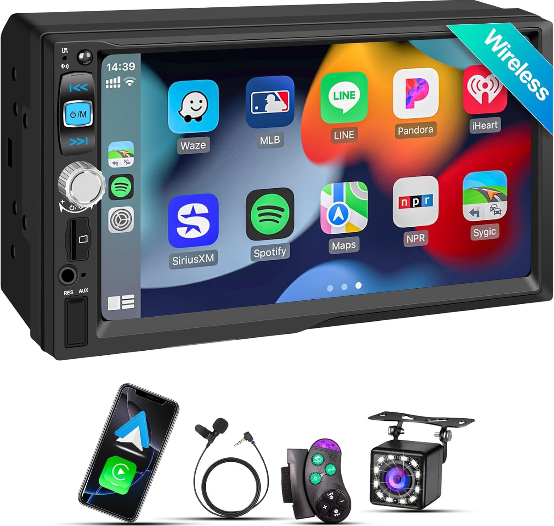 Wireless Apple CarPlay & Android Auto, Double DIN Car Stereo – 7″ IPS Touchscreen 1024*600, FM Car Radio, Bluetooth 5.2, 180W, HD Backup Camera, Subwoofer, USB,SWC, MIC, Car Play Audio Receiver,Dual Wireless Apple CarPlay & Android Auto, Double DIN Car Stereo – 7″ IPS Touchscreen 1024*600, FM Car Radio, Bluetooth 5.2, 180W, HD Backup Camera, Subwoofer, USB,SWC, MIC, Car Play Audio Receiver,Dual