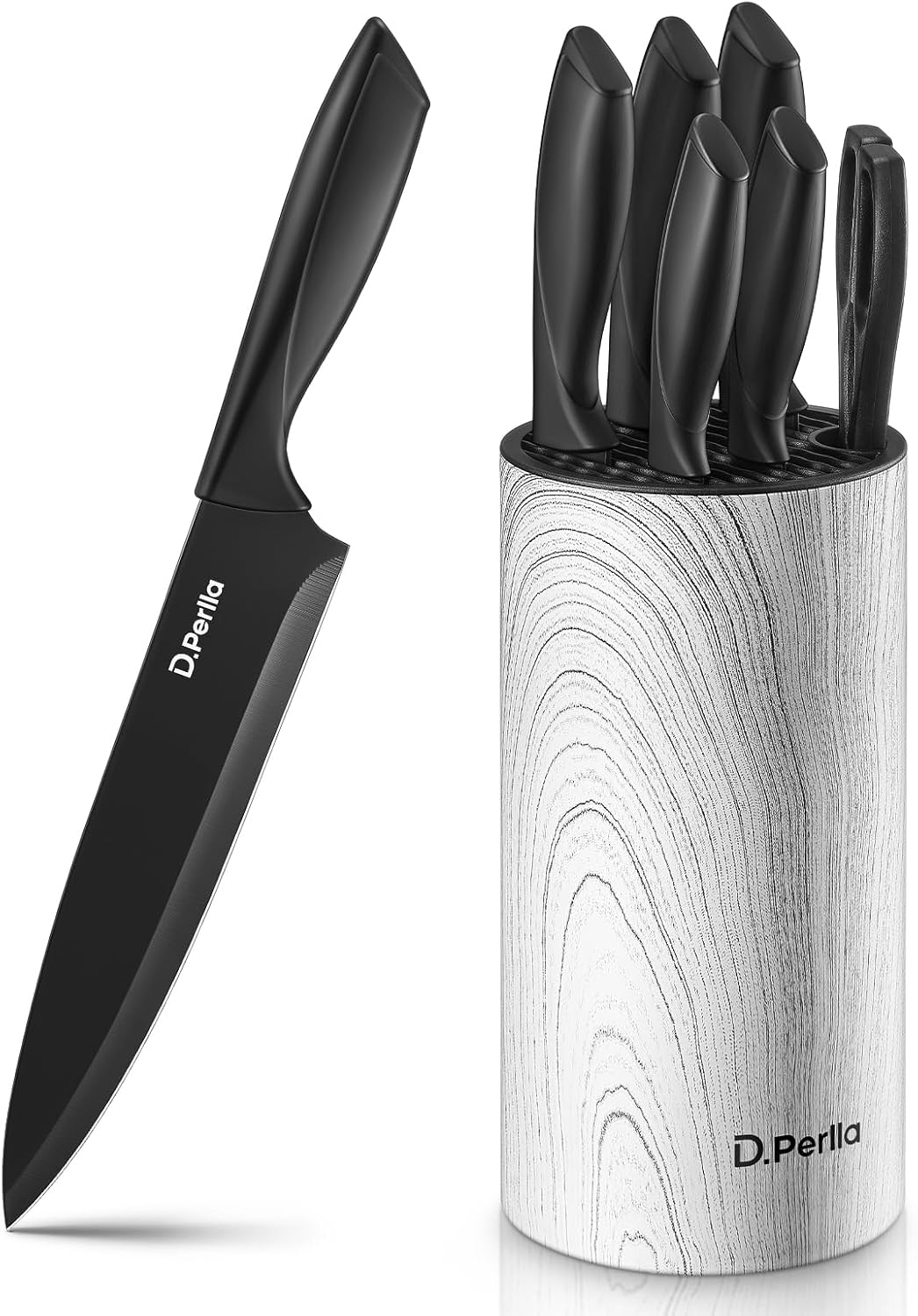 Knife Set, D.Perlla 7-Piece Kitchen Knife Set for Home, Non-stick Black Coating Stainless Steel Sharp Chef Knife Set with Universal Knife Block for Kitchen, for Easy Cleaning and Drying Knife Set, D.Perlla 7-Piece Kitchen Knife Set for Home, Non-stick Black Coating Stainless Steel Sharp Chef Knife Set with Universal Knife Block for Kitchen, for Easy Cleaning and Drying