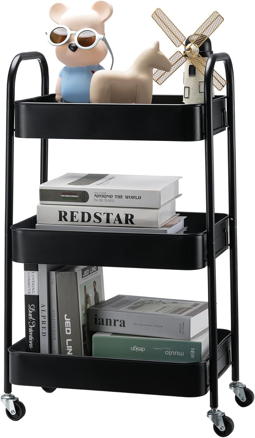 SETTFRFE 3 Tier Rolling Cart Metal,File and Art Cart with Wheels,Storage Shelf Organizer Cart for Bathroom,Office,Kitchen,Black SETTFRFE 3 Tier Rolling Cart Metal,File and Art Cart with Wheels,Storage Shelf Organizer Cart for Bathroom,Office,Kitchen,Black