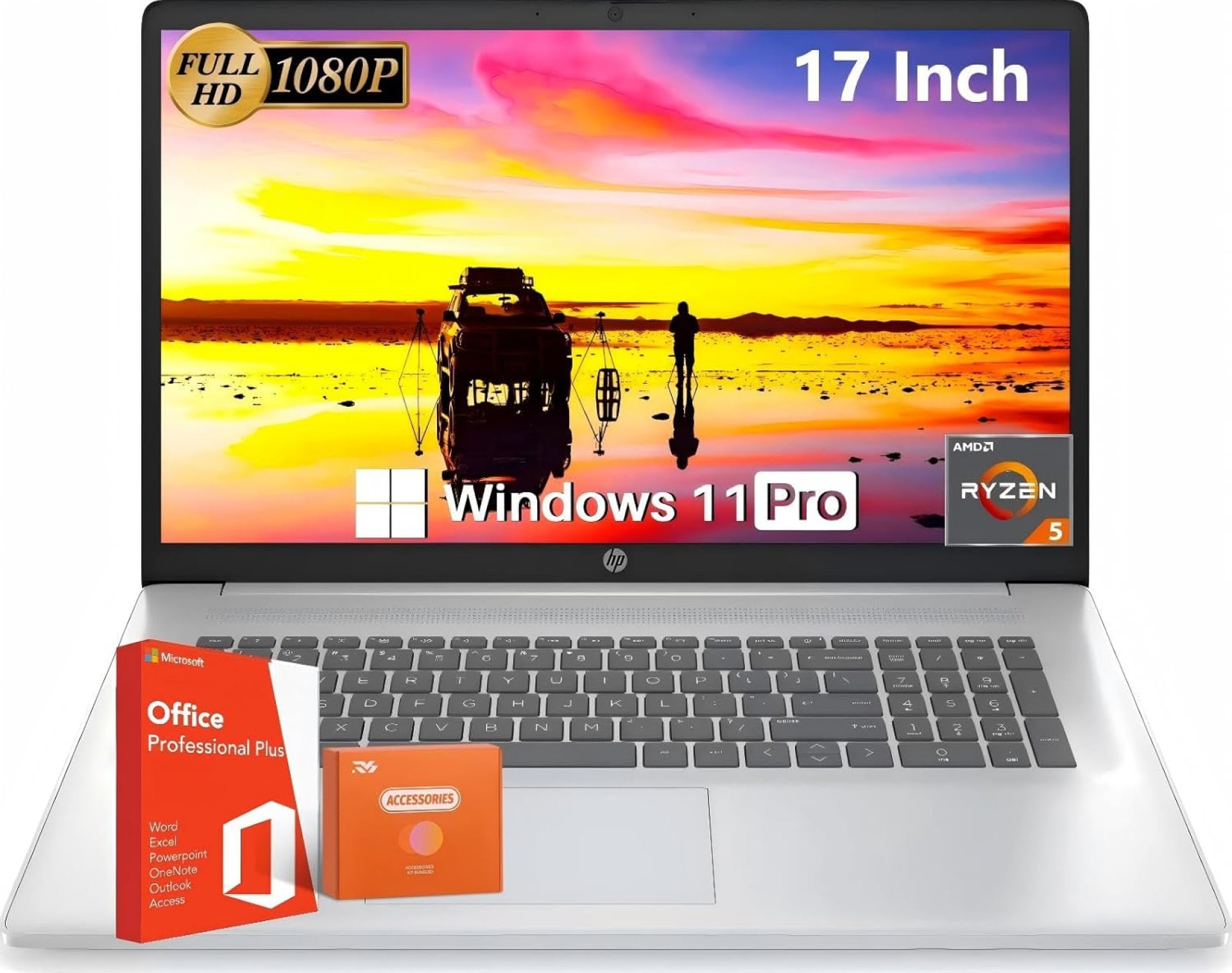 HP 17 inch Laptop, Office Pro Lifetime License, 17.3″ Full HD IPS Display, AMD Ryzen 5 7430U, AMD Radeon Graphics, 32 GB RAM, 1 TB SSD, Wi-Fi 6, Copilot AI, Webcam, Windows 11 Pro, w/Accessories HP 17 inch Laptop, Office Pro Lifetime License, 17.3″ Full HD IPS Display, AMD Ryzen 5 7430U, AMD Radeon Graphics, 32 GB RAM, 1 TB SSD, Wi-Fi 6, Copilot AI, Webcam, Windows 11 Pro, w/Accessories