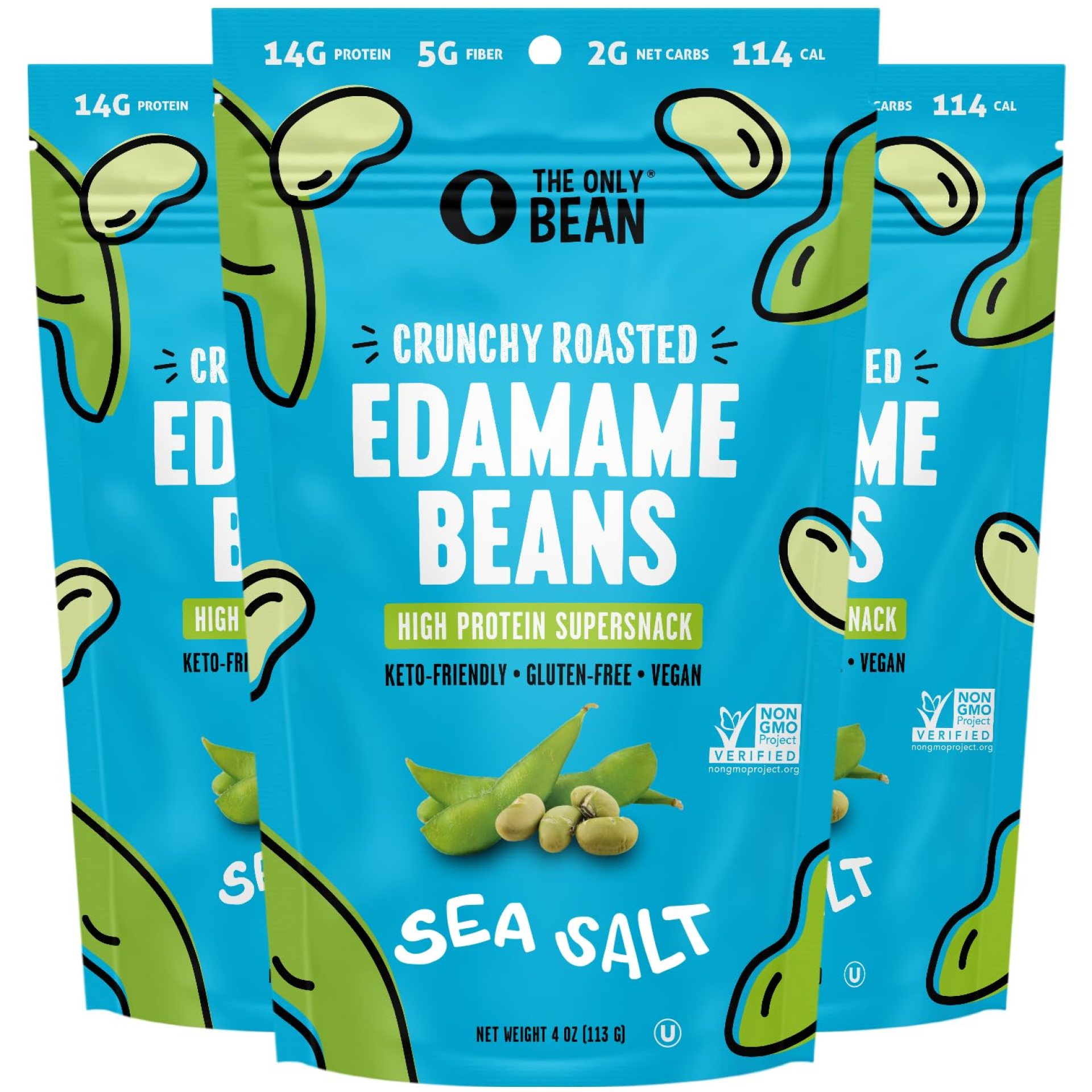 The Only Bean – Crunchy Roasted Edamame Beans (Sea Salt) – Keto Snacks (2g Net) – High Protein Healthy Snacks (14g Protein) – Low Carb, Gluten-Free Snack, Vegan Food – 4 oz (3 Pack) The Only Bean – Crunchy Roasted Edamame Beans (Sea Salt) – Keto Snacks (2g Net) – High Protein Healthy Snacks (14g Protein) – Low Carb, Gluten-Free Snack, Vegan Food – 4 oz (3 Pack)
