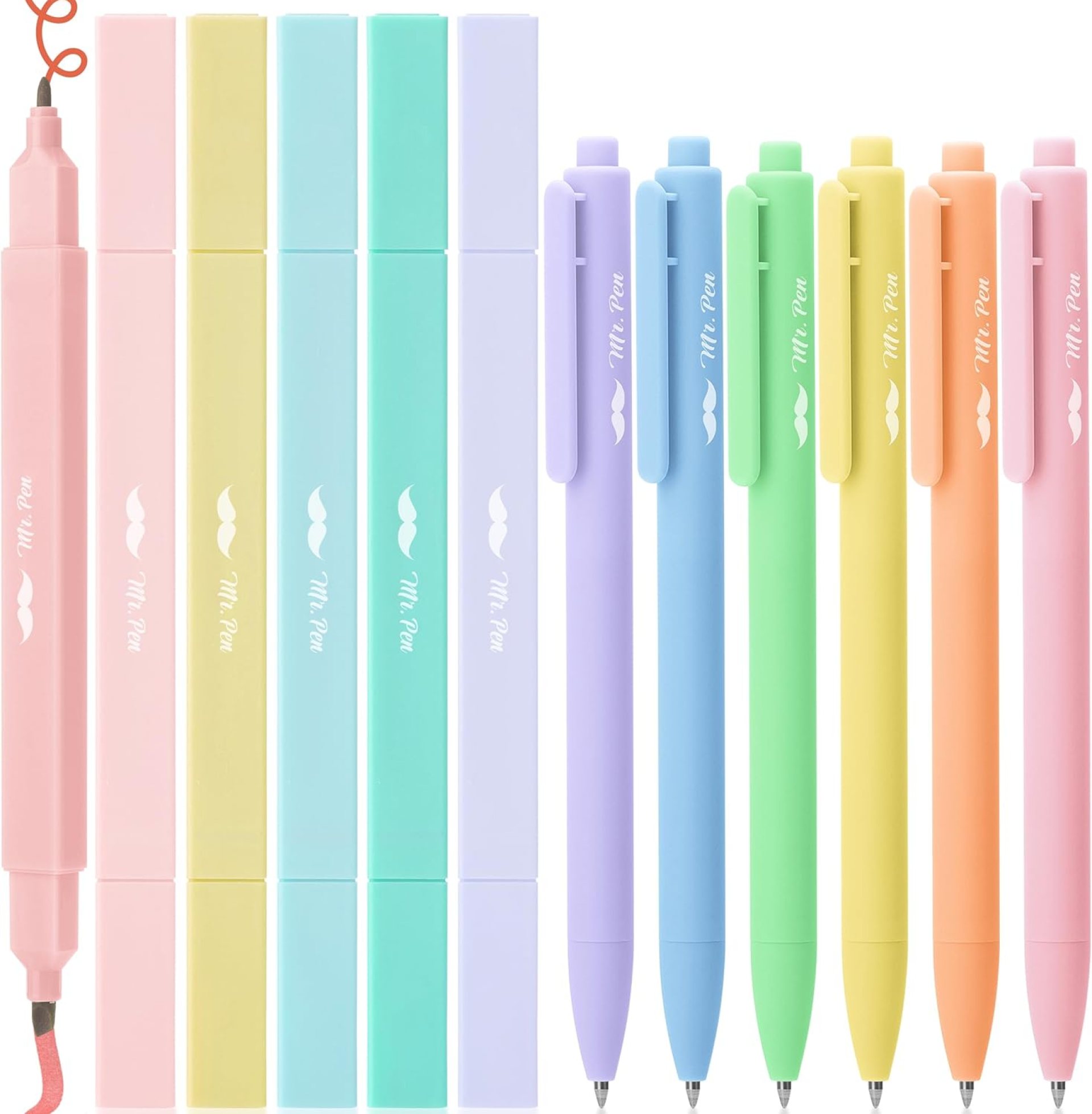 Mr. Pen Dual Tip Aesthetic Highlighters and Gel Pens, 12 Pack, Pastel Colors, No Bleed, Colorful Ink, Cute Pens for Bibles Mr. Pen Dual Tip Aesthetic Highlighters and Gel Pens, 12 Pack, Pastel Colors, No Bleed, Colorful Ink, Cute Pens for Bibles
