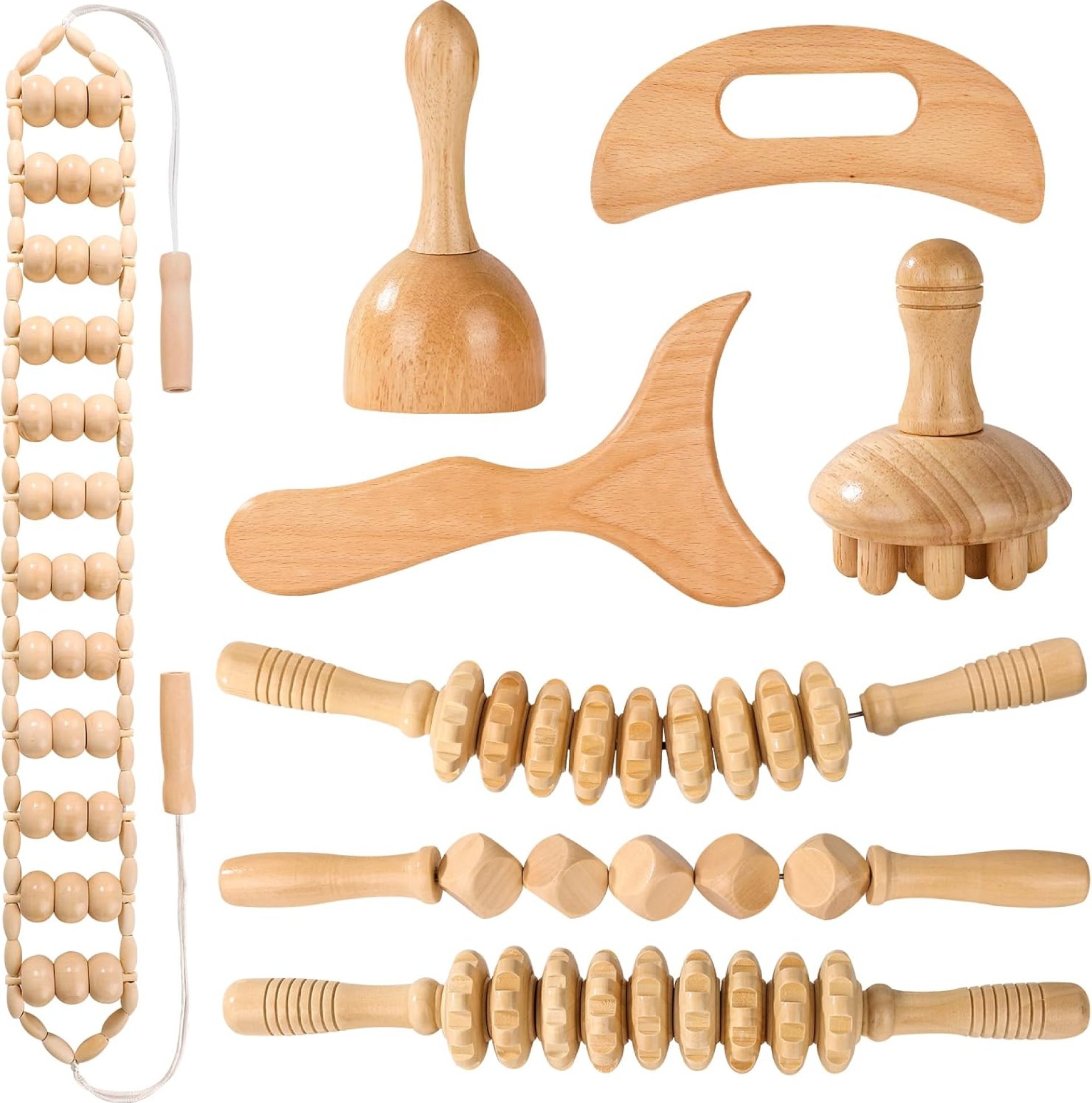 Wood Therapy Tools for Body Shaping,8 in 1 Wood Therapy Massage Tools,Wooden Gua Sha Tools,Lymphatic Drainage Massager,Maderoterapia kit,Wooden Massager Roller Rope for Body Shaping, Beige Wood Therapy Tools for Body Shaping,8 in 1 Wood Therapy Massage Tools,Wooden Gua Sha Tools,Lymphatic Drainage Massager,Maderoterapia kit,Wooden Massager Roller Rope for Body Shaping, Beige