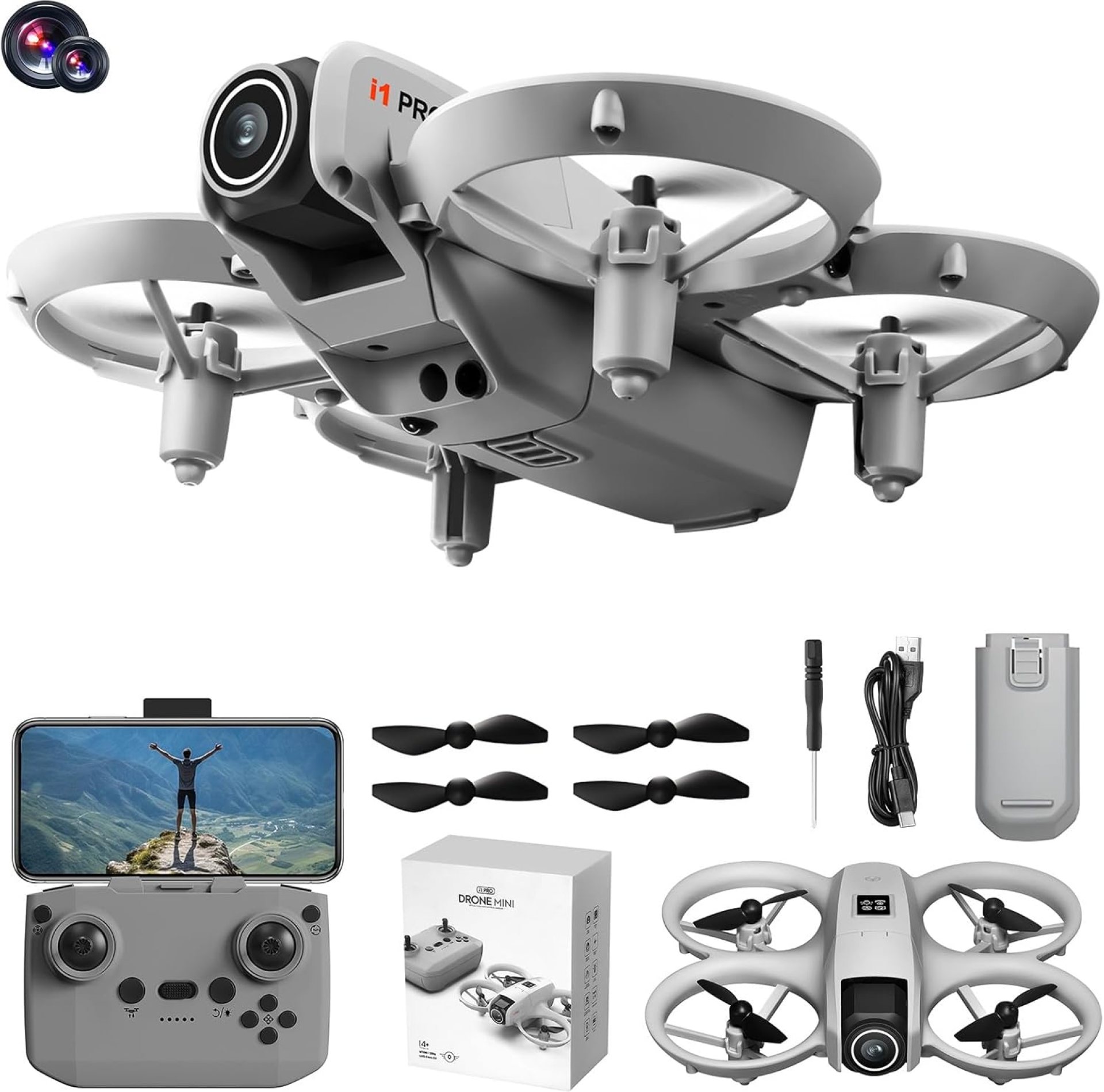 Mini Drone with Dual ESC Camera And Cool Light for Adults, Self Flying Drone that Follows You, 360° Flip, Gesture Photography/video recording, Stabilized Video Mini Drone with Dual ESC Camera And Cool Light for Adults, Self Flying Drone that Follows You, 360° Flip, Gesture Photography/video recording, Stabilized Video