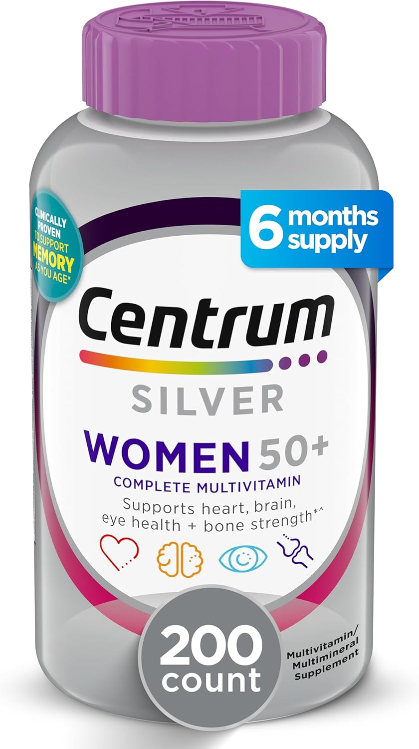 Centrum Silver Women’s Multivitamin for Women 50 Plus, Multivitamin/Multimineral Supplement with Vitamin D3, B Vitamins, Non-GMO Ingredients, Supports Memory and Cognition in Older Adults – 200 Ct Centrum Silver Women’s Multivitamin for Women 50 Plus, Multivitamin/Multimineral Supplement with Vitamin D3, B Vitamins, Non-GMO Ingredients, Supports Memory and Cognition in Older Adults – 200 Ct