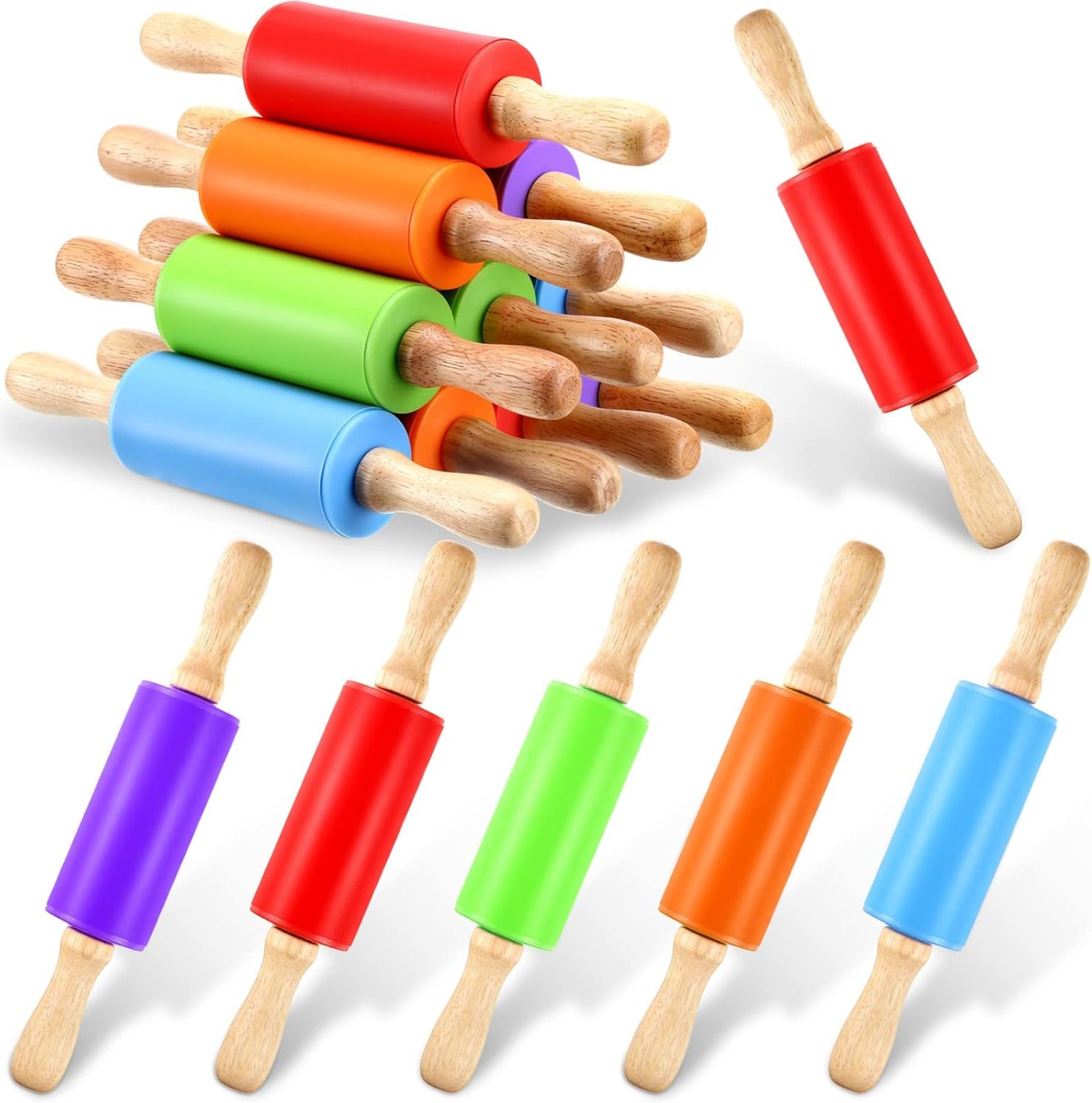 10 Pcs Small Rolling Pin Kids 9 Inch Mini Rolling Pin Silicone Wooden Cooking Pins Baking 5 Colors Non Stick Kids with Wooden Handle for Kitchen Dough Cookie Pastry Fondant Cake 10 Pcs Small Rolling Pin Kids 9 Inch Mini Rolling Pin Silicone Wooden Cooking Pins Baking 5 Colors Non Stick Kids with Wooden Handle for Kitchen Dough Cookie Pastry Fondant Cake