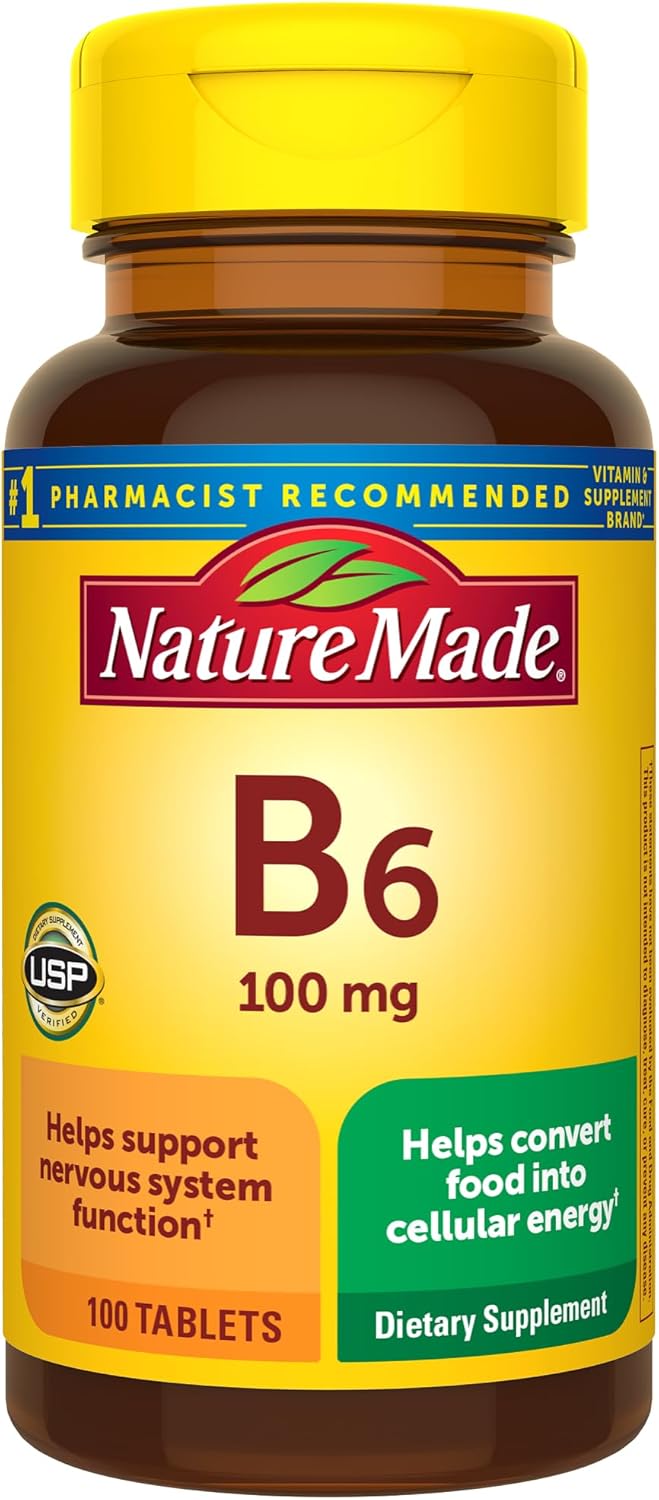 Nature Made Vitamin B6 100 mg, B6 Vitamins for Energy Metabolism Support, 100 Tablets, 100 Day Supply Nature Made Vitamin B6 100 mg, B6 Vitamins for Energy Metabolism Support, 100 Tablets, 100 Day Supply