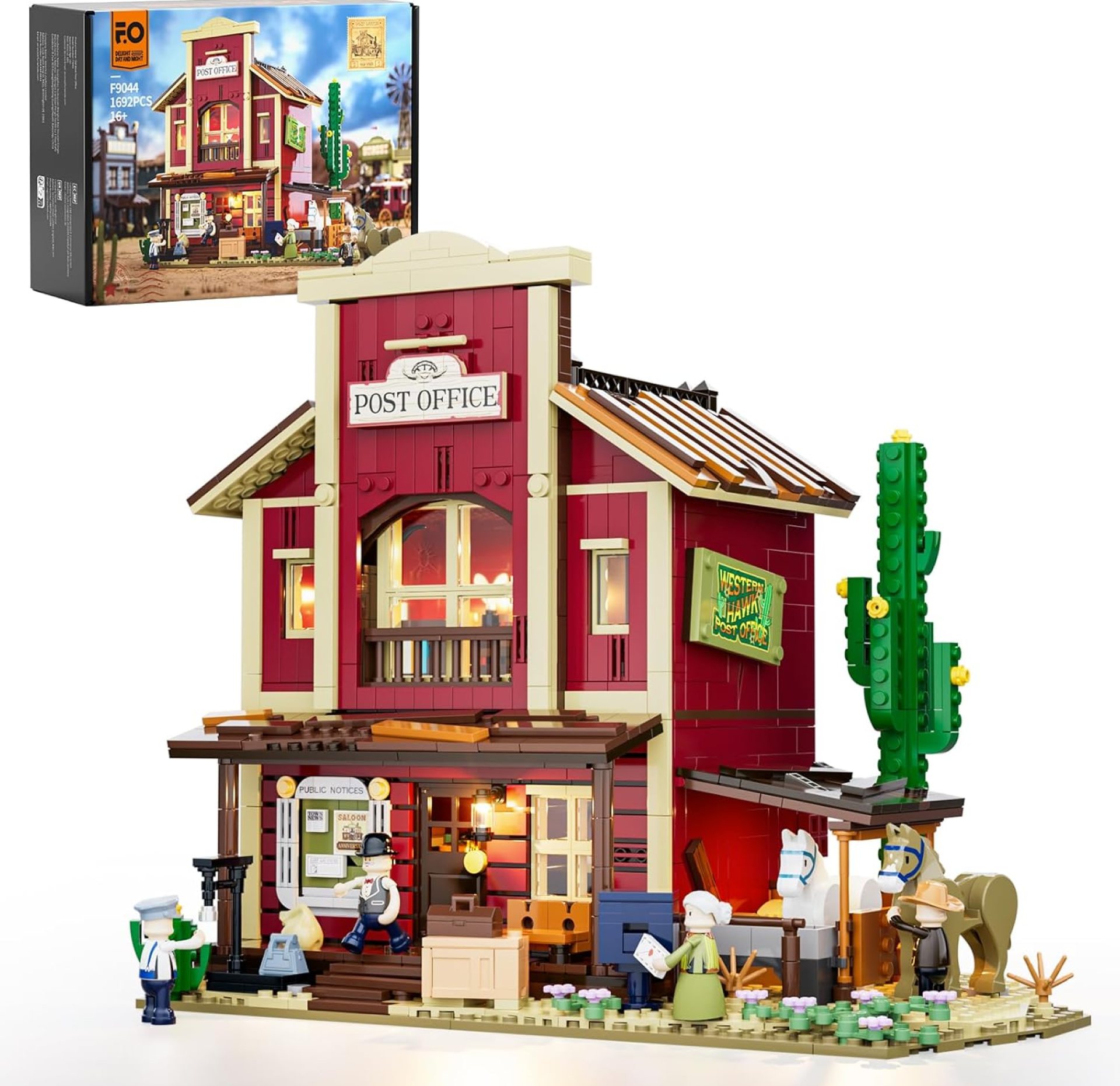 FUNWHOLE Old West Post Office Lighting Building-Bricks Set – 1692 Pcs The Wild West Town Collection Display Set for Adults and West Lovers FUNWHOLE Old West Post Office Lighting Building-Bricks Set – 1692 Pcs The Wild West Town Collection Display Set for Adults and West Lovers